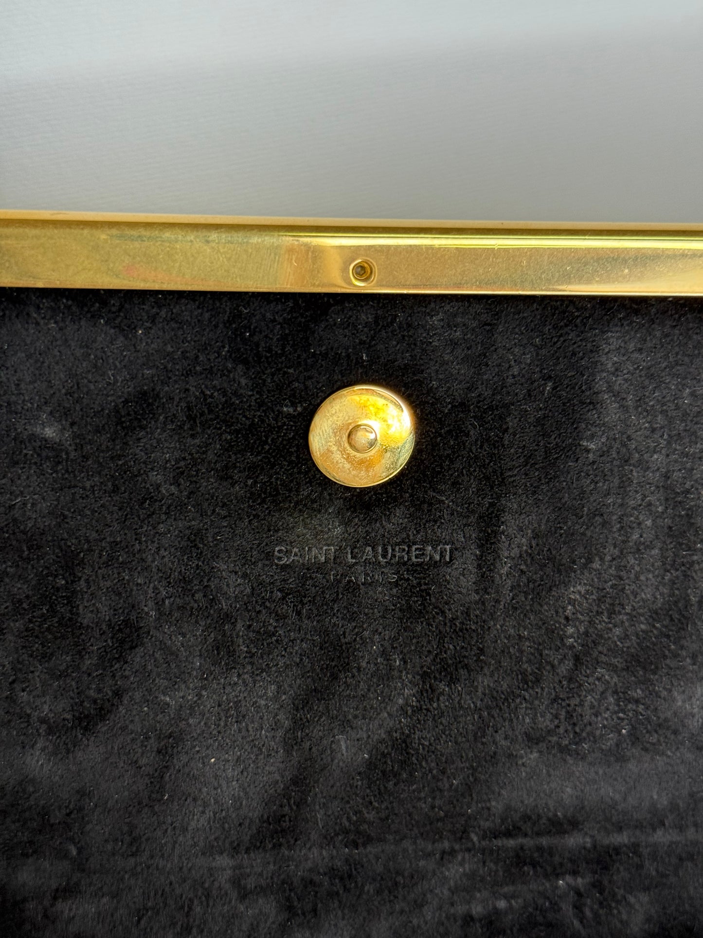 Saint Laurent Lutetia Flap Clutch Snakeskin Embossed Metallic Gold