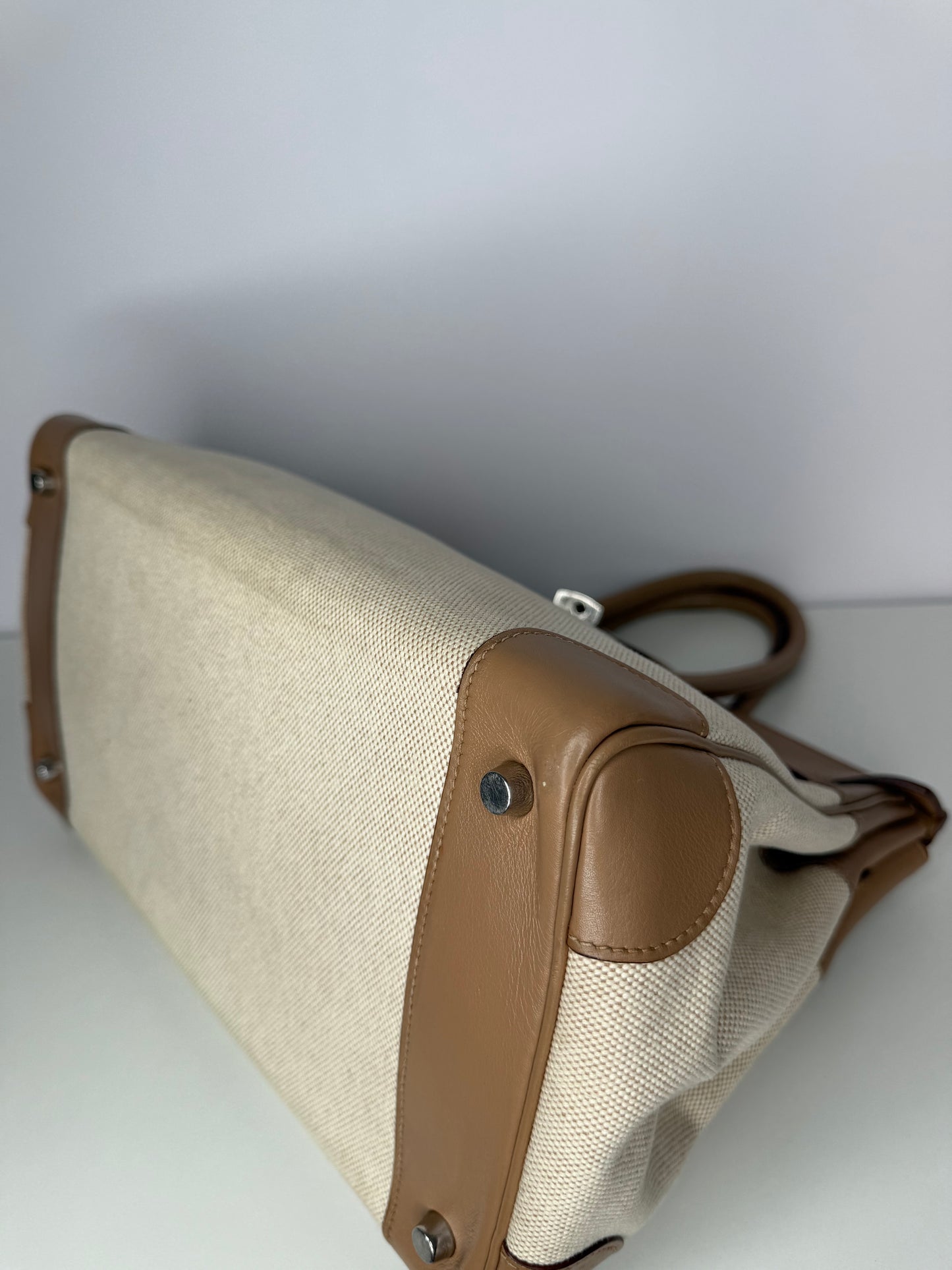Hermès Limited Edition Birkin 35 Toile and Swift Biscuit Leather Palladium Hardware