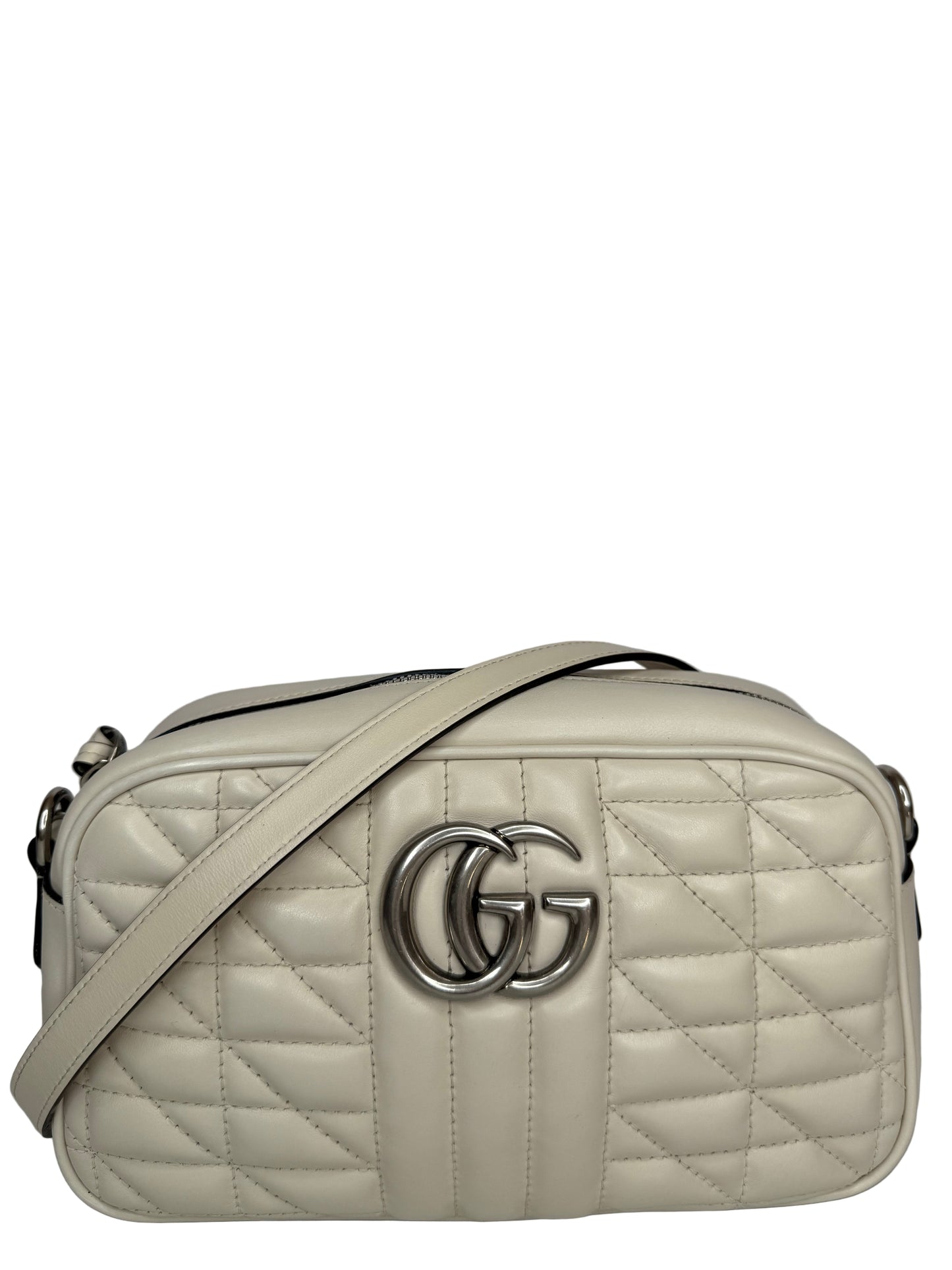 Gucci GG Marmont White Leather Small Camera Bag