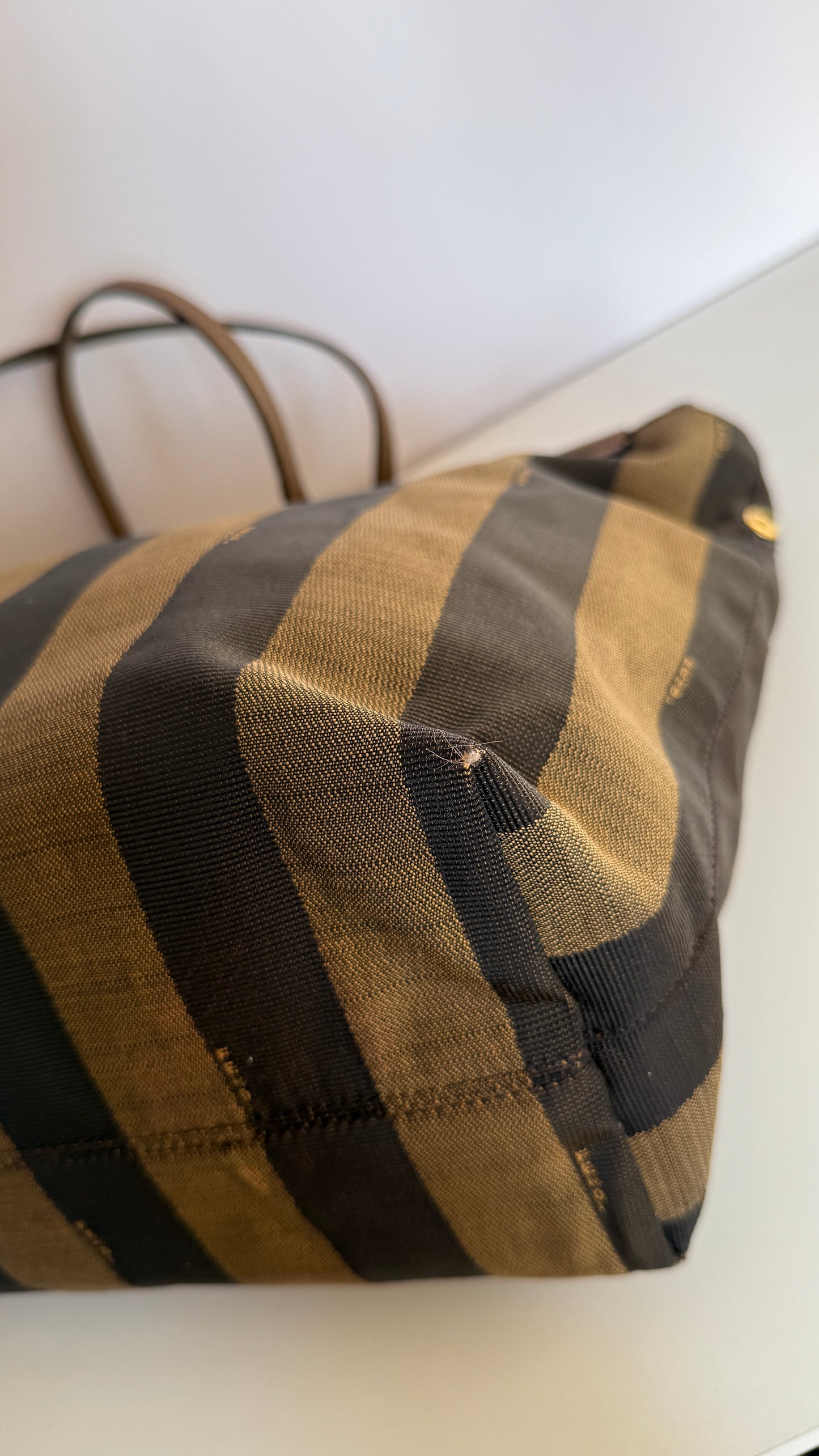 Fendi Brown Canvas Pequin Roll Tote