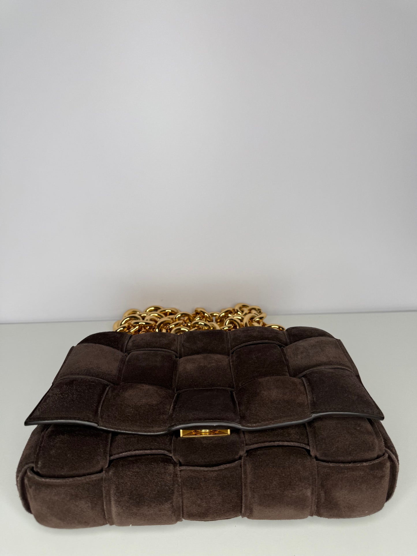 Bottega Veneta Dark Brown Suede Chain Cassette Crossbody Bag