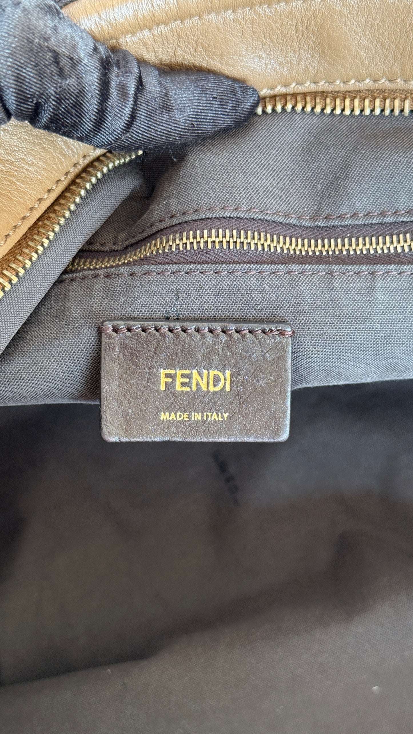 Fendi Brown Canvas Pequin Roll Tote