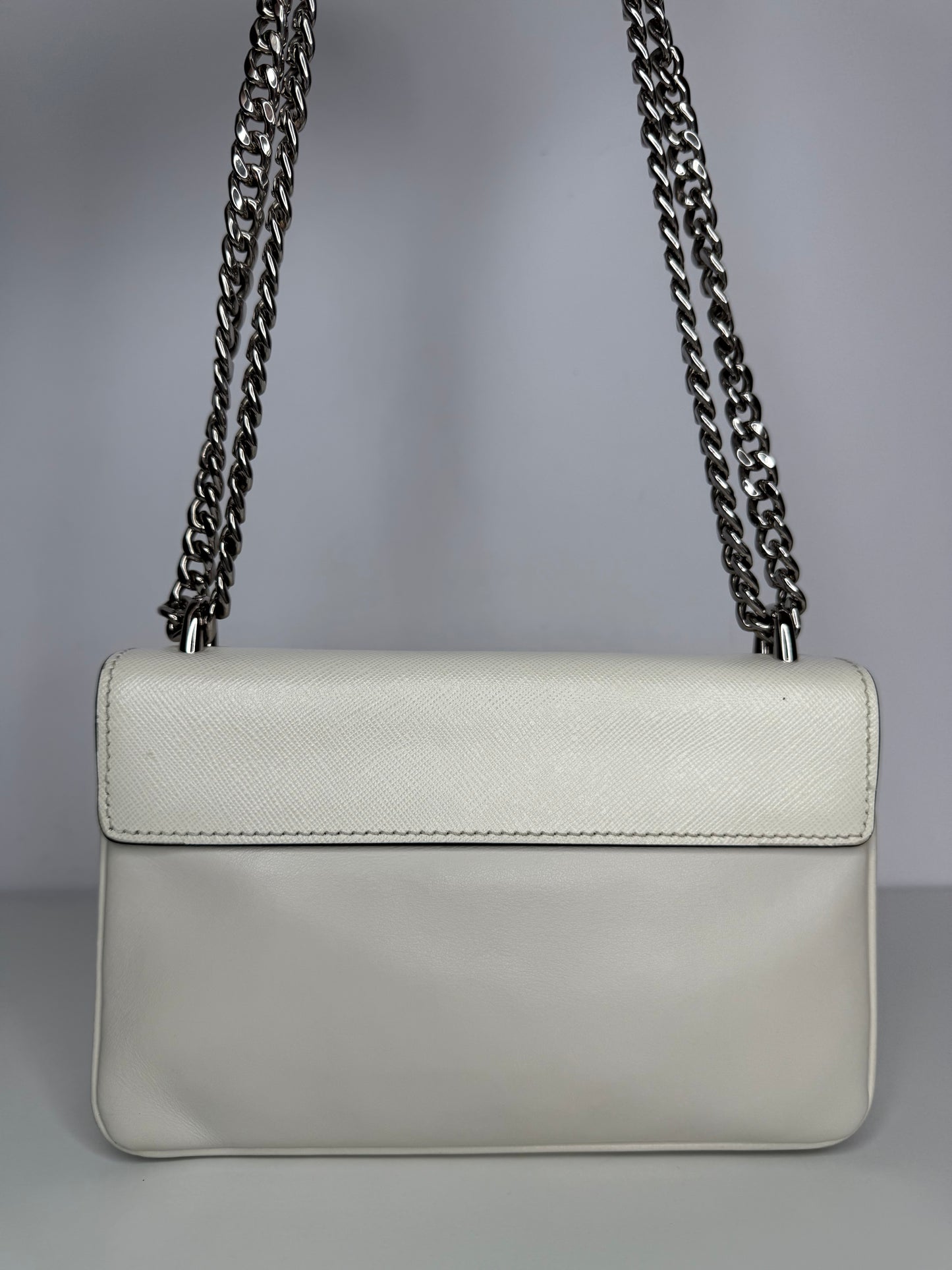 Prada Soft Calfskin Saffiano Leather Chain Crossbody Bag White