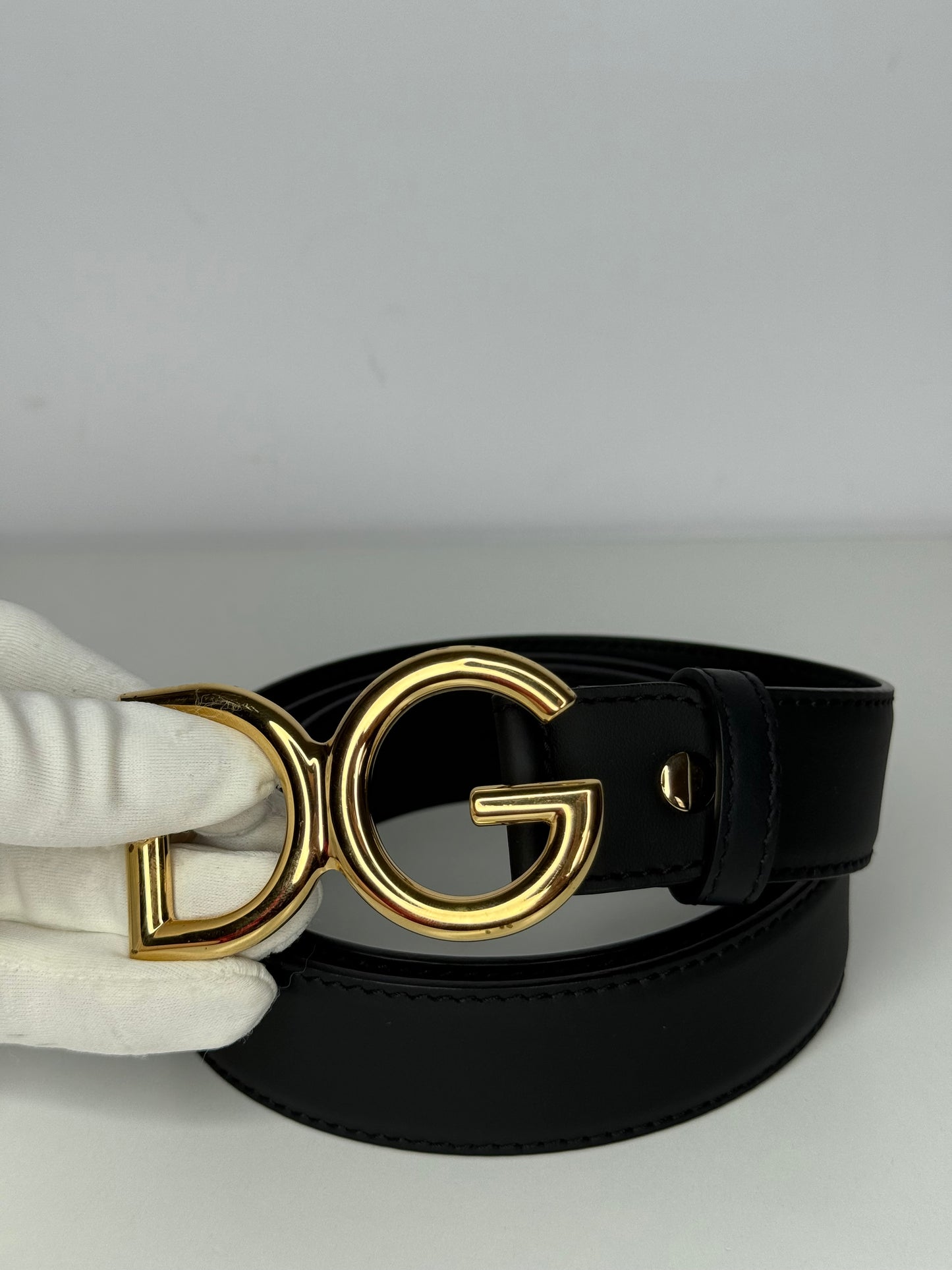 Dolce Gabbana DG Logo Black Calfskin Belt