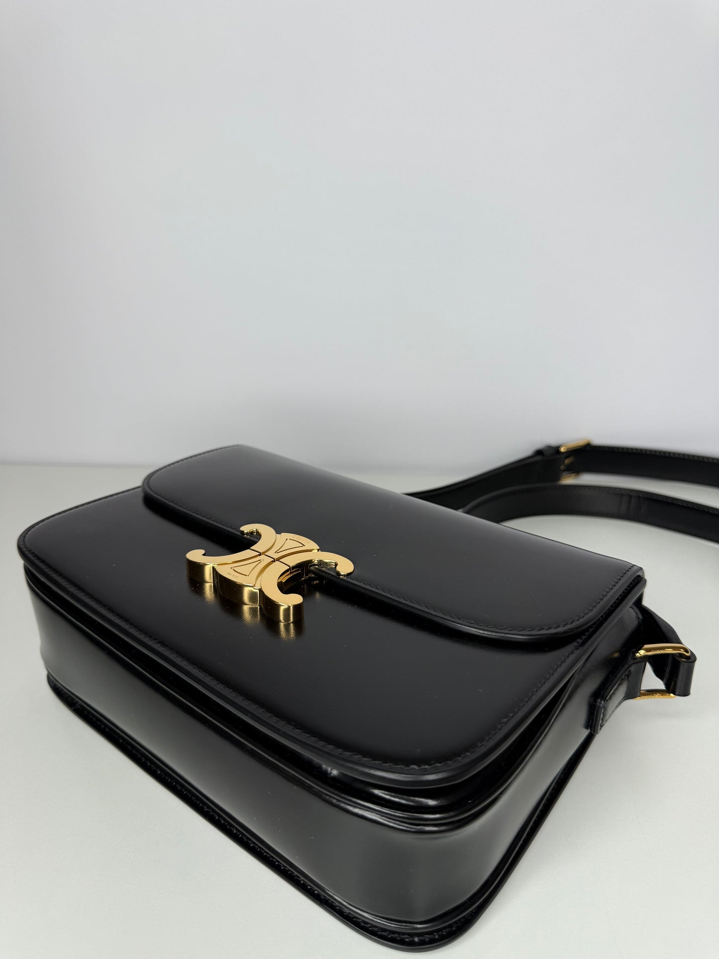 Celine Classique Triomphe Bag in Black Shiny Calfskin Brand New
