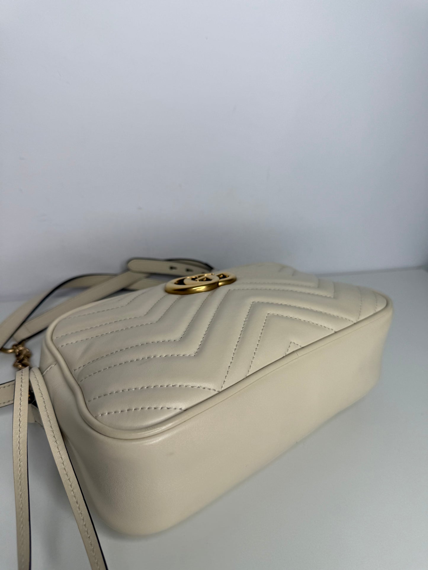 Gucci GG Off Marmont White Leather Small Camera Bag