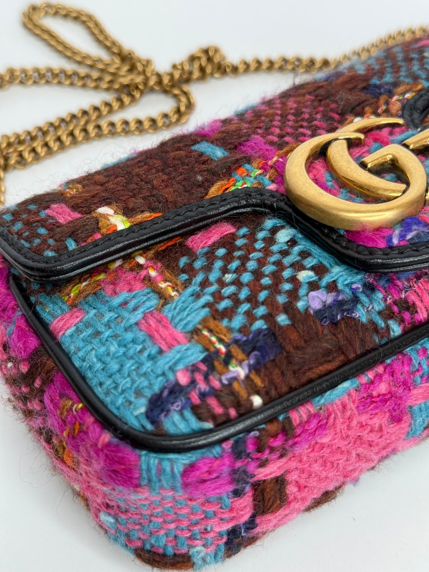Gucci GG Marmont Super Mini Tweed Calfskin Spicy Check Multicolor