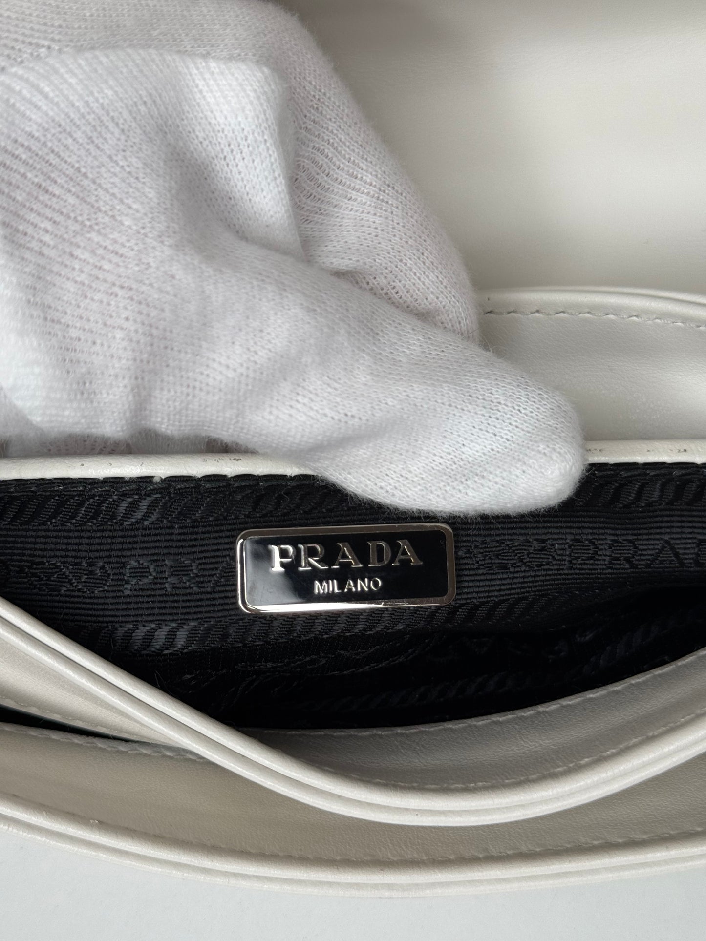 Prada Soft Calfskin Saffiano Leather Chain Crossbody Bag White