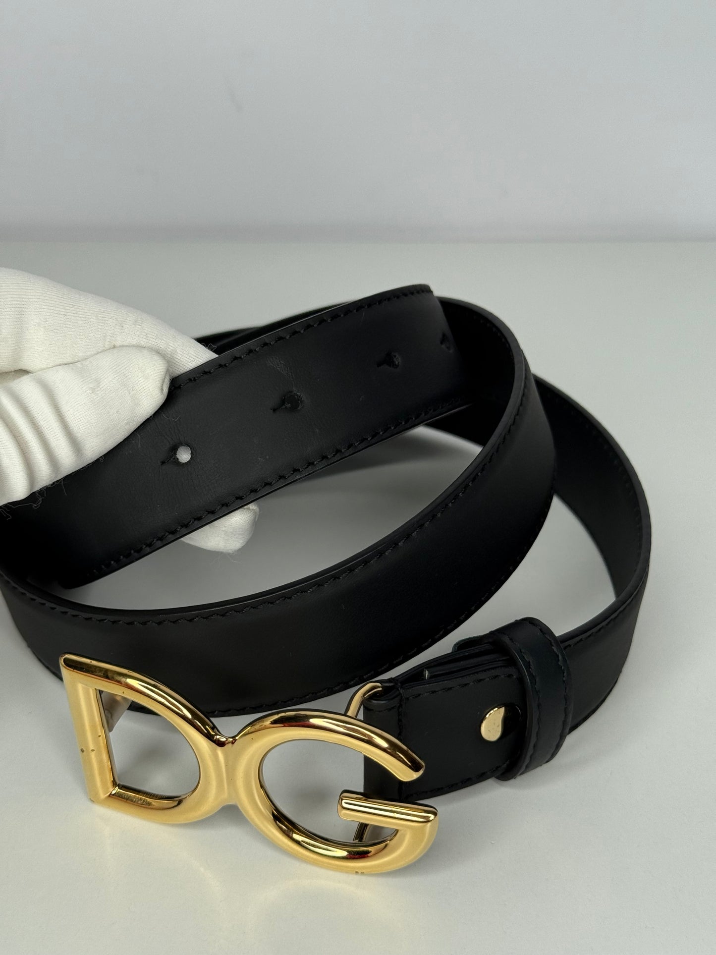 Dolce Gabbana DG Logo Black Calfskin Belt