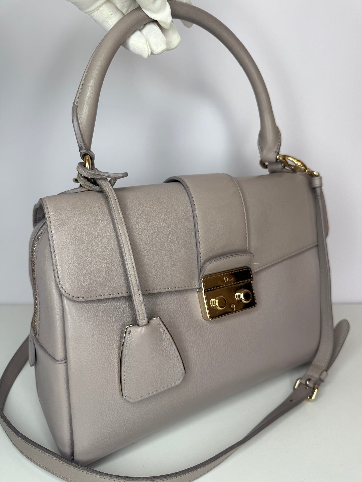 Christian Dior Grey Leather New Lock Top Handle Bag