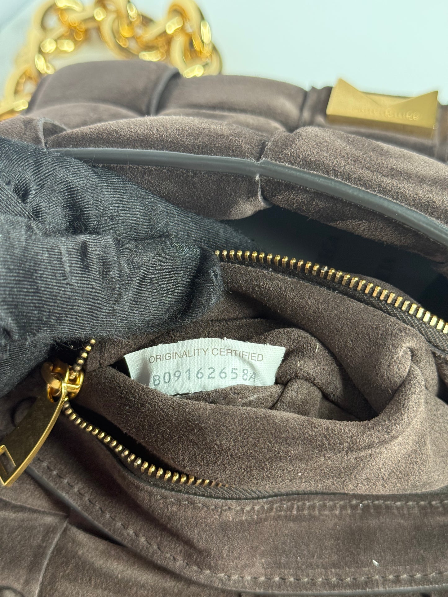 Bottega Veneta Dark Brown Suede Chain Cassette Crossbody Bag
