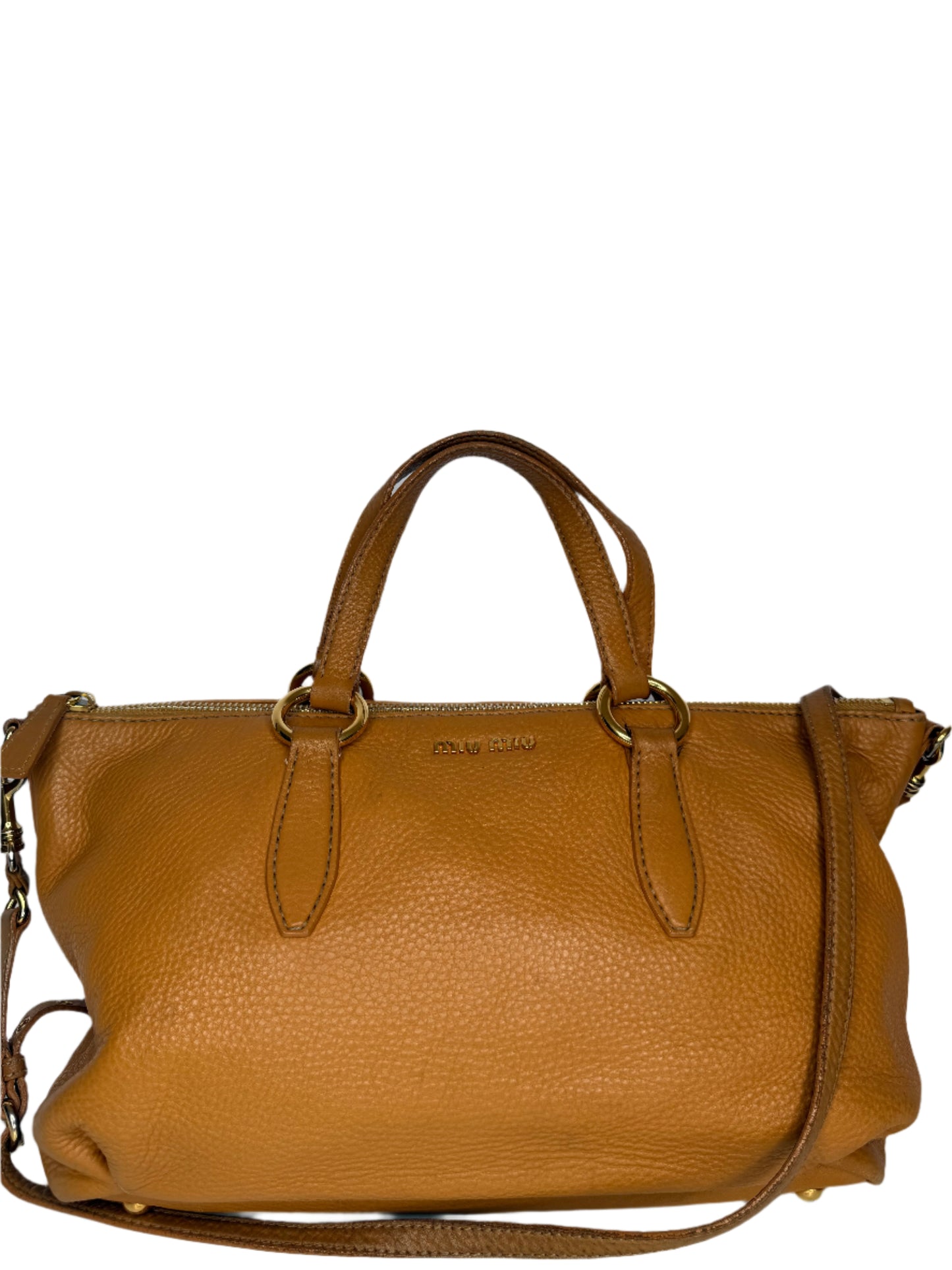 Miu Miu Camel Vitello Caribu Leather East/West Bag