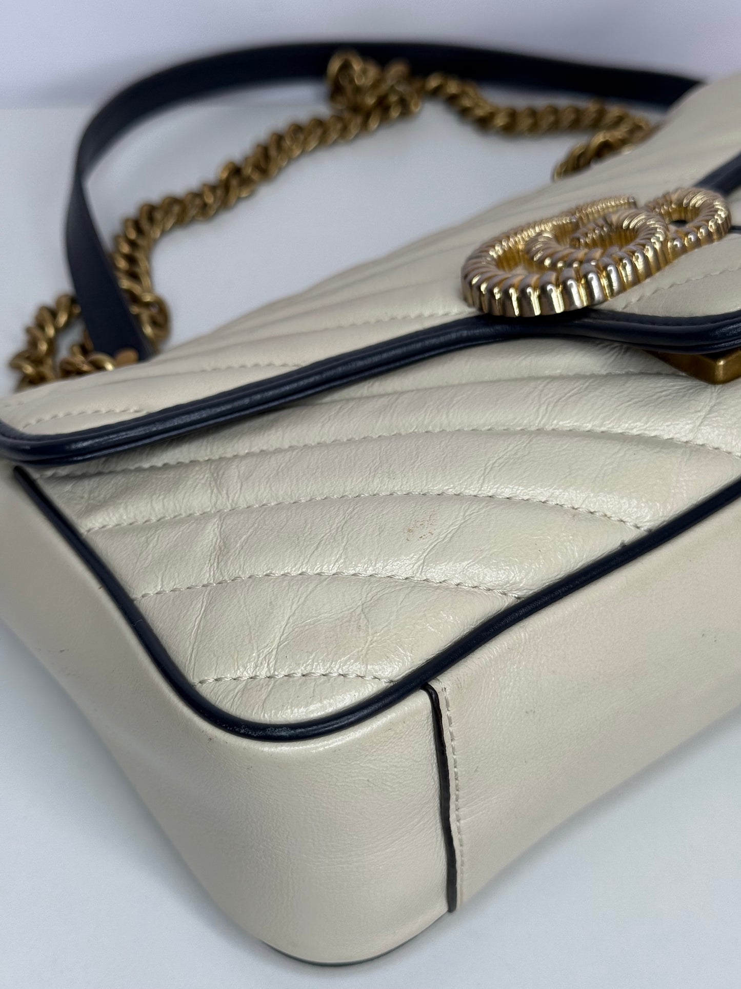 Gucci Blue/Ivory Matelasse Leather Medium GG Marmont Torchon Shoulder Bag