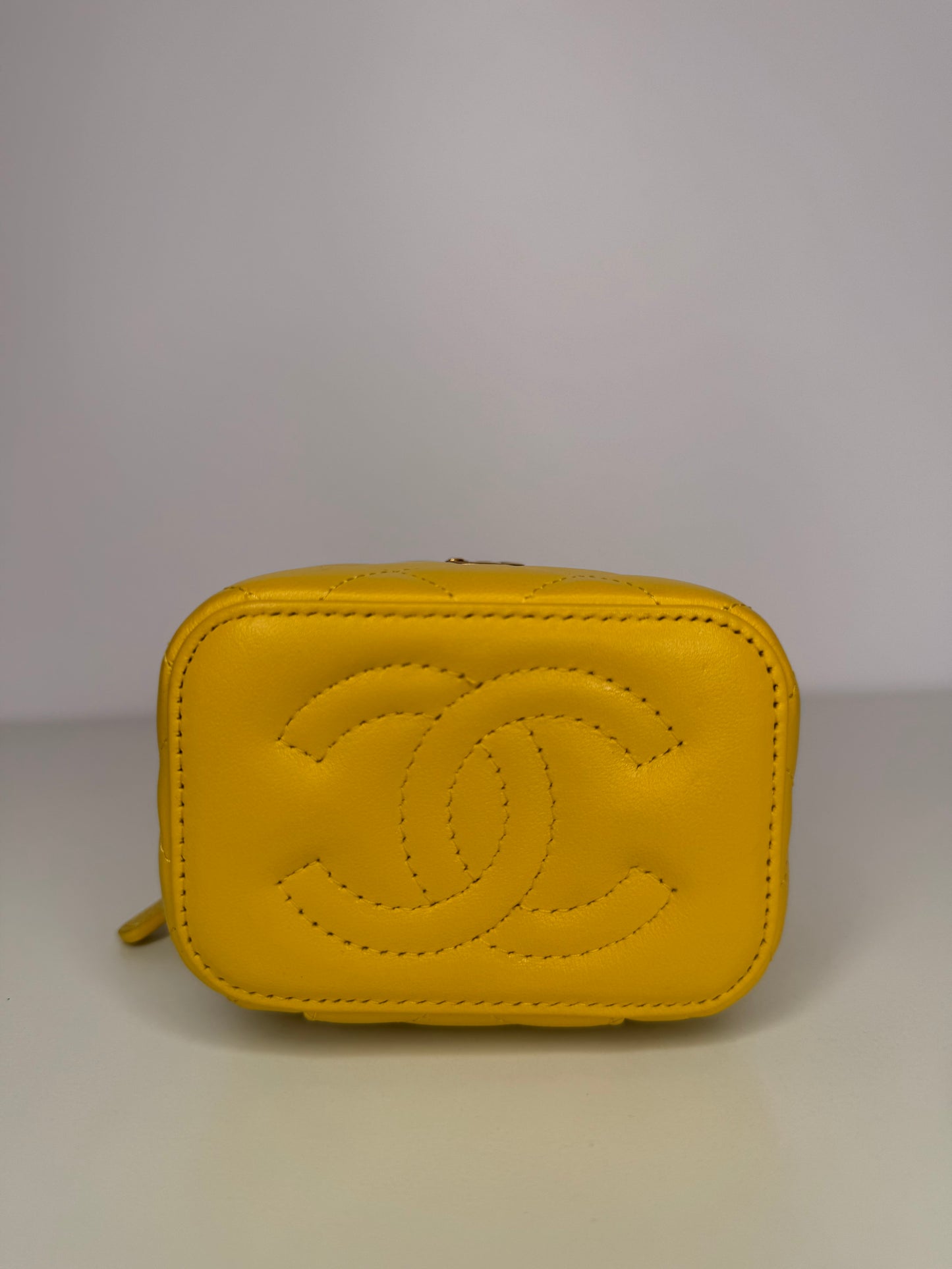 Chanel Yellow Lambskin Quilted Pearl Crush Mini Vanity Case