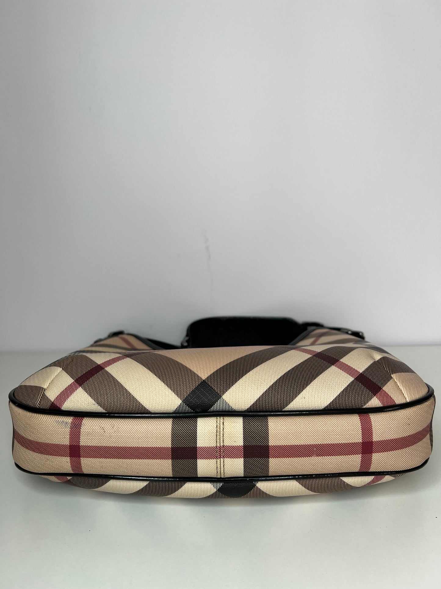 Burberry Beige/Black Nova Check PVC and Patent Leather Barton Hobo
