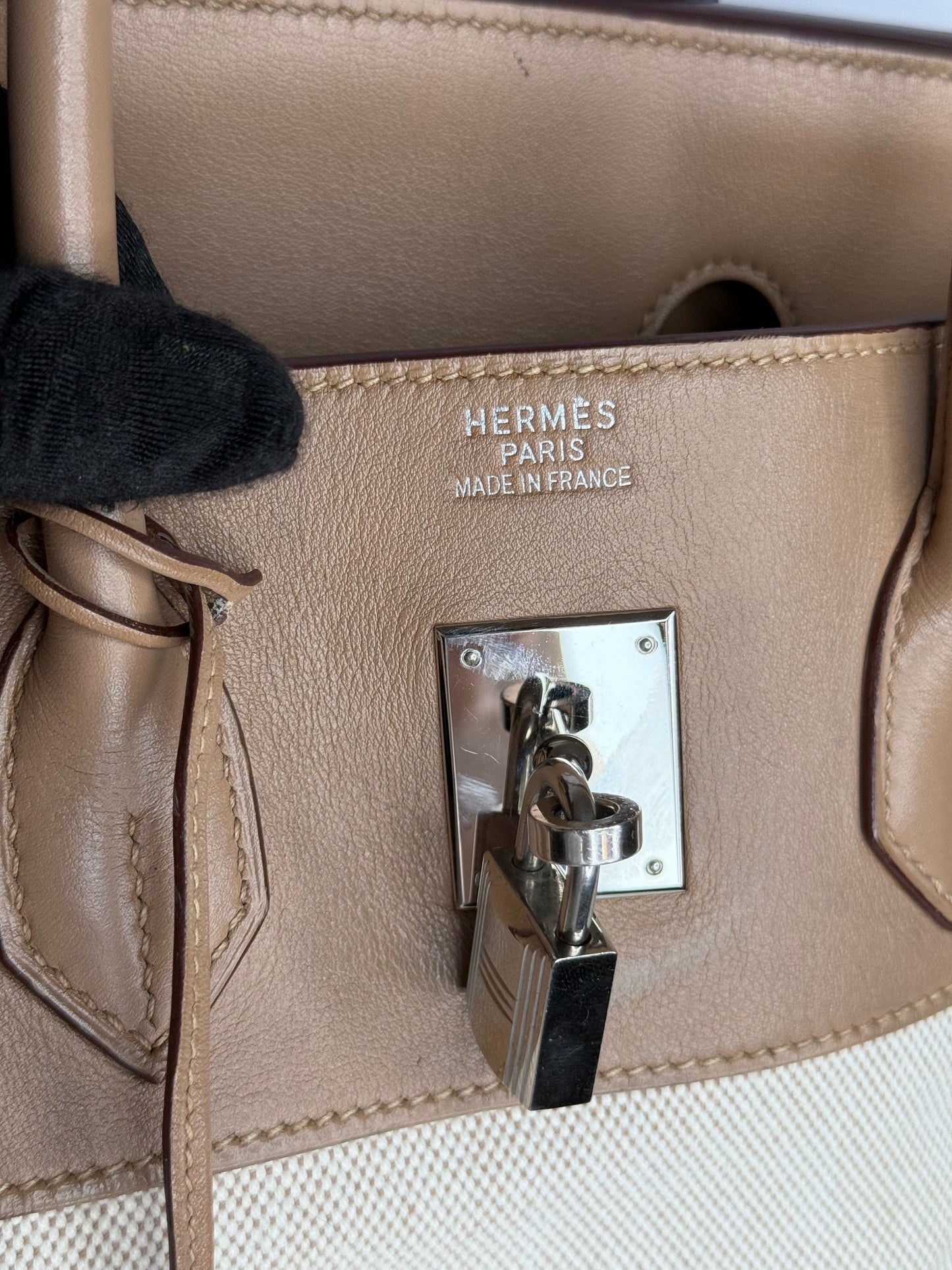 Hermès Limited Edition Birkin 35 Toile and Swift Biscuit Leather Palladium Hardware
