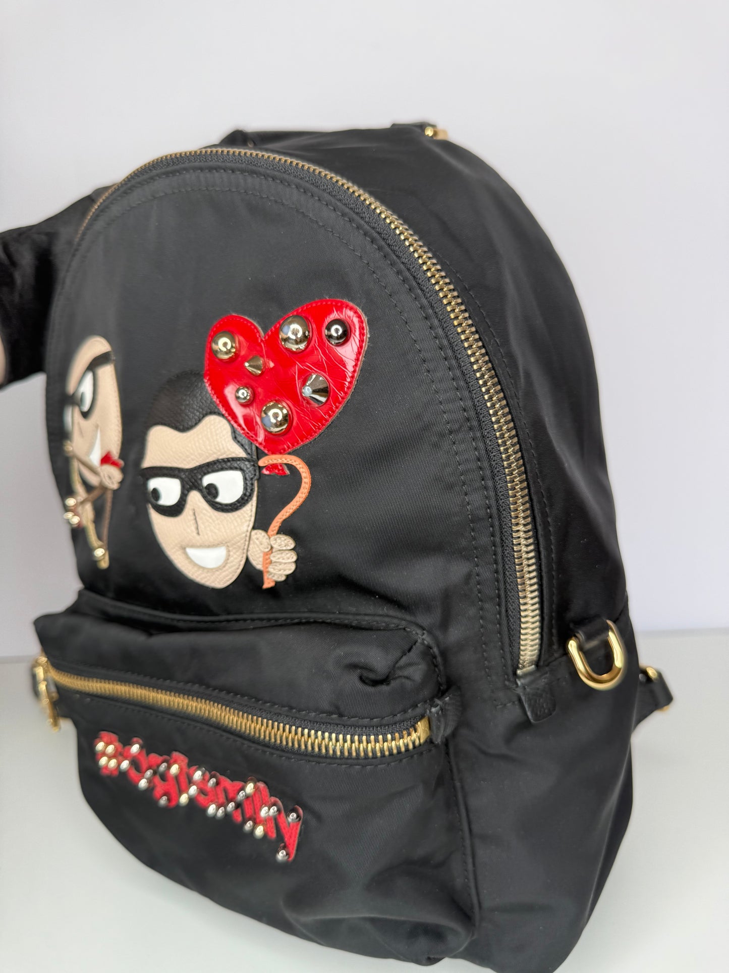 Dolce Gabbana Black Nylon DG Family Cupid Vulcano Print Backpack