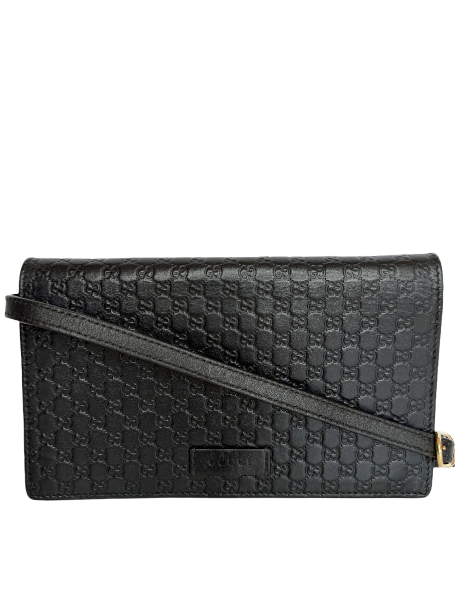 Gucci Black Microguccissima Wallet on Strap Crossbody Bag