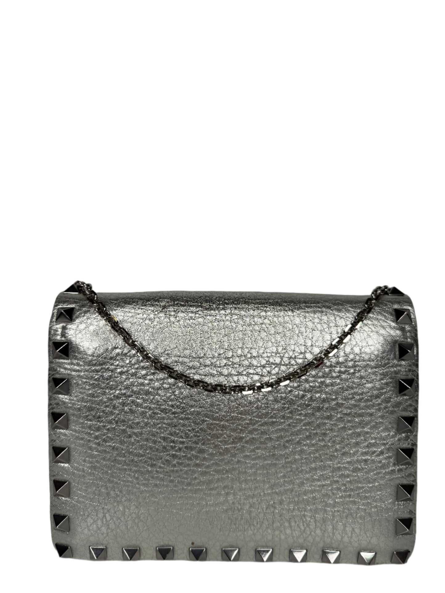 Valentino Garavani Rockstud Metallic Crackled Leather Clutch Bag