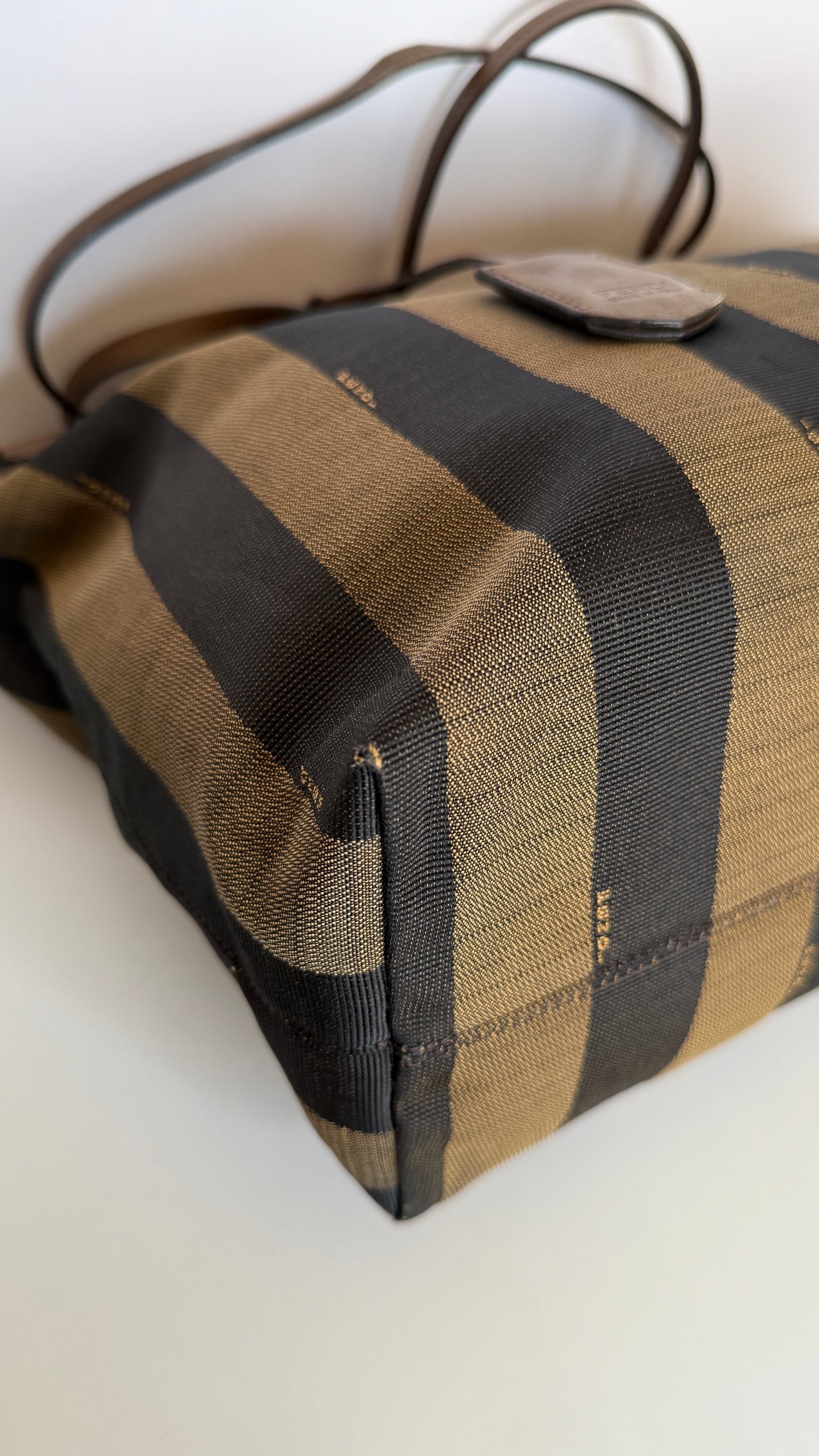Fendi Brown Canvas Pequin Roll Tote