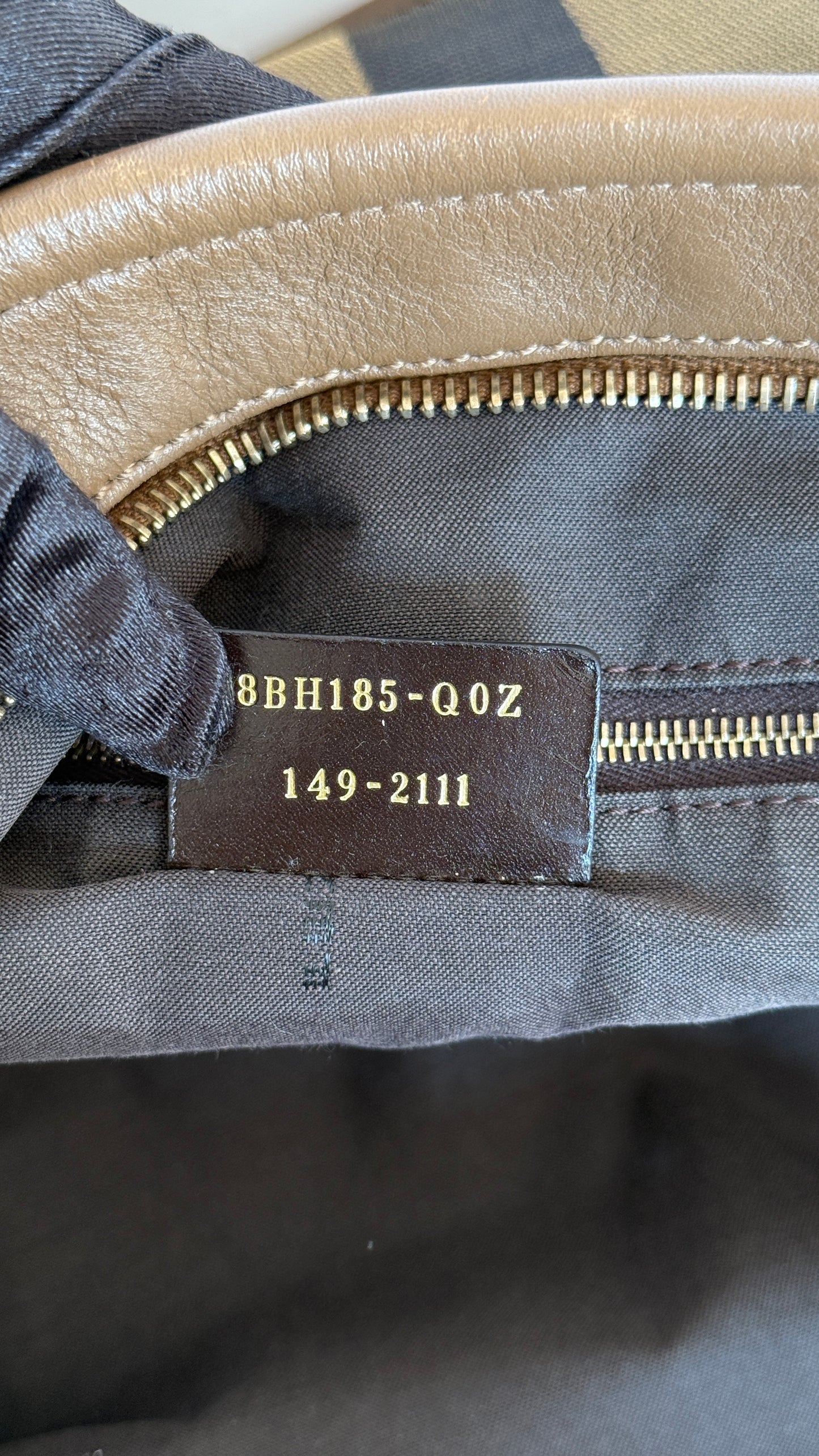 Fendi Brown Canvas Pequin Roll Tote