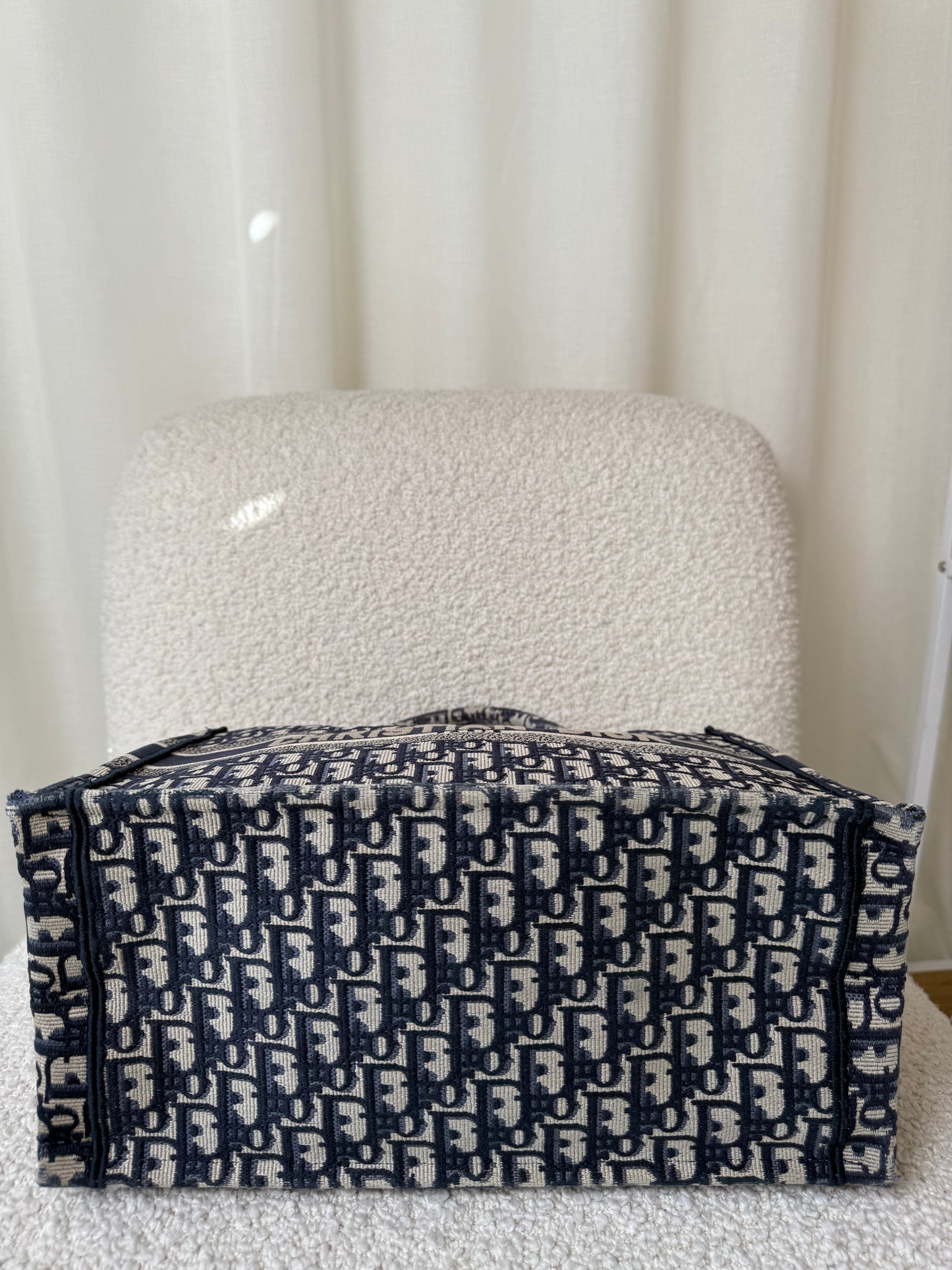 Christian Dior Medium Book Tote Ecru and Blue Dior Oblique Embroidery