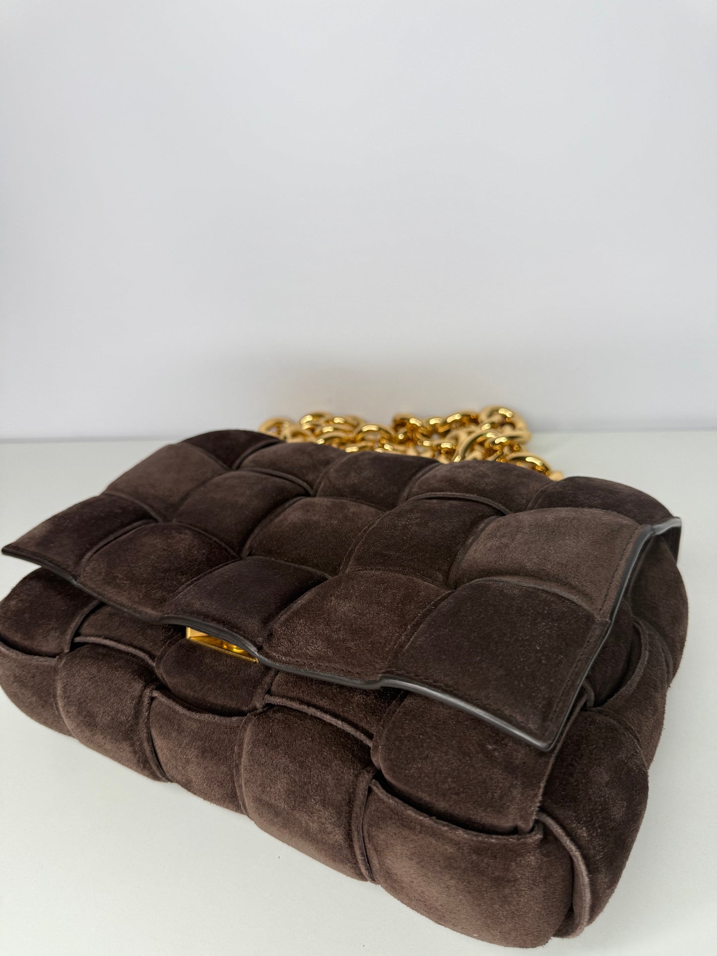 Bottega Veneta Dark Brown Suede Chain Cassette Crossbody Bag