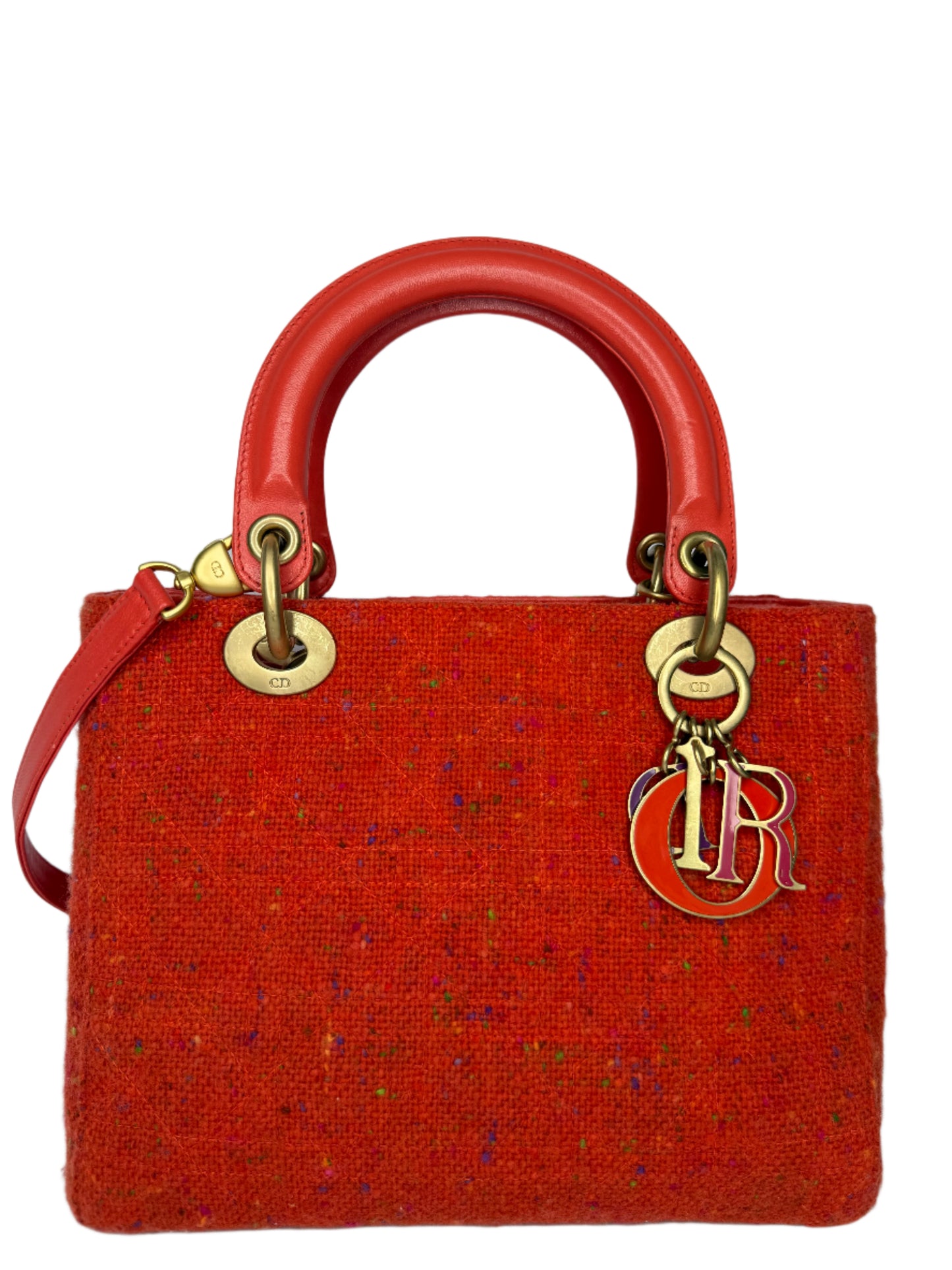 Christian Dior Vintage Orange Tweed Lady Dior Medium Bag