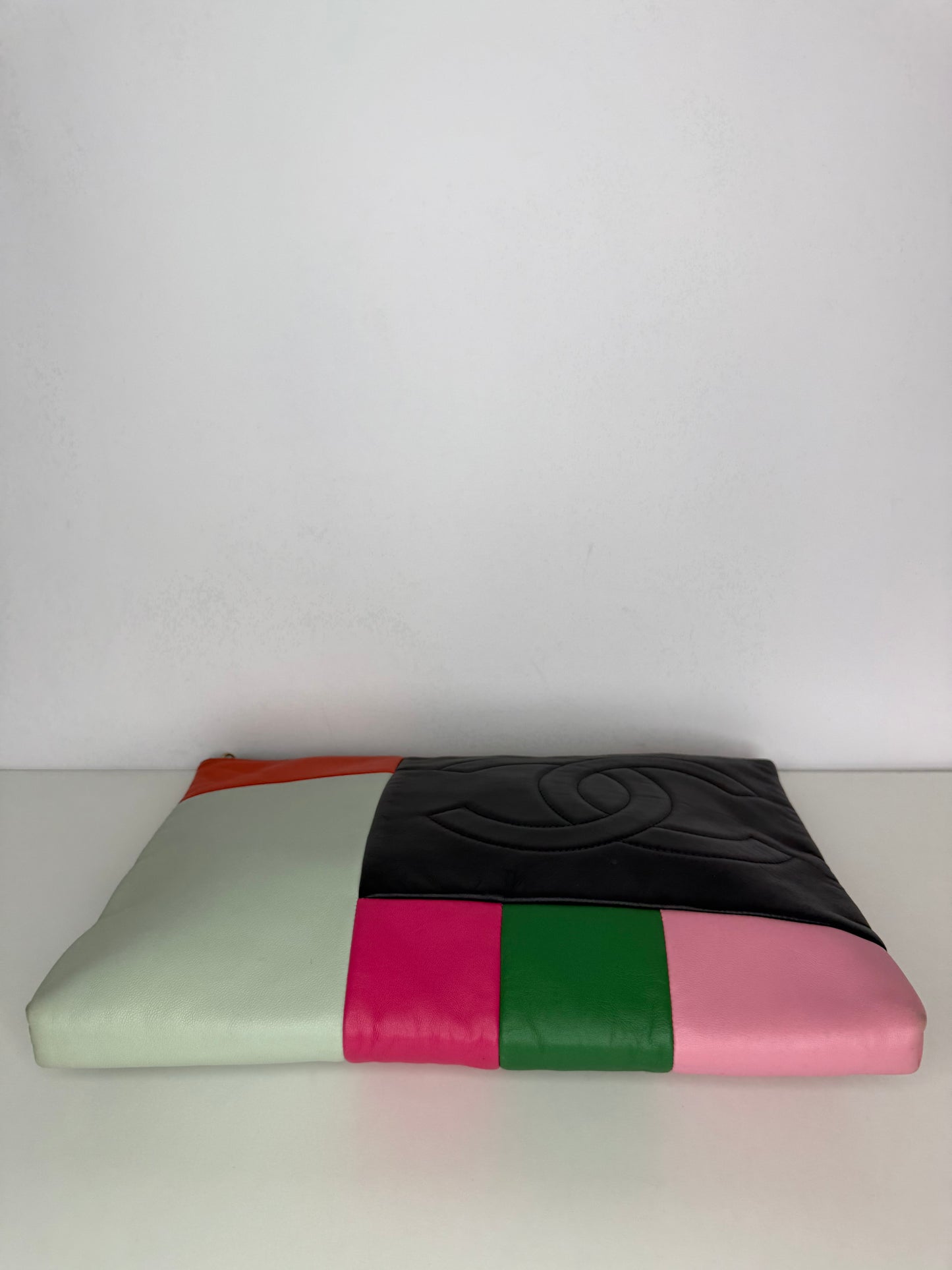 Chanel Multicolore Calfskin Leather Patchwork O-Case Large Zip Pouch