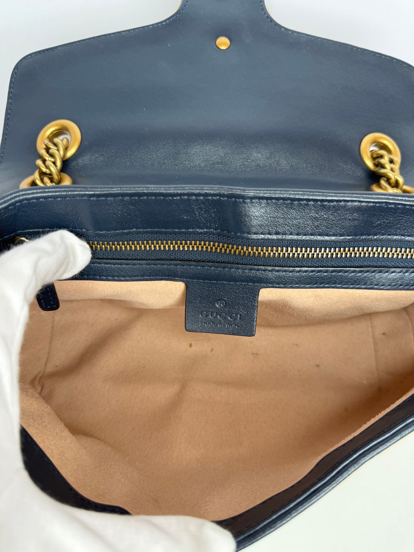 Gucci Blue/Ivory Matelasse Leather Medium GG Marmont Torchon Shoulder Bag