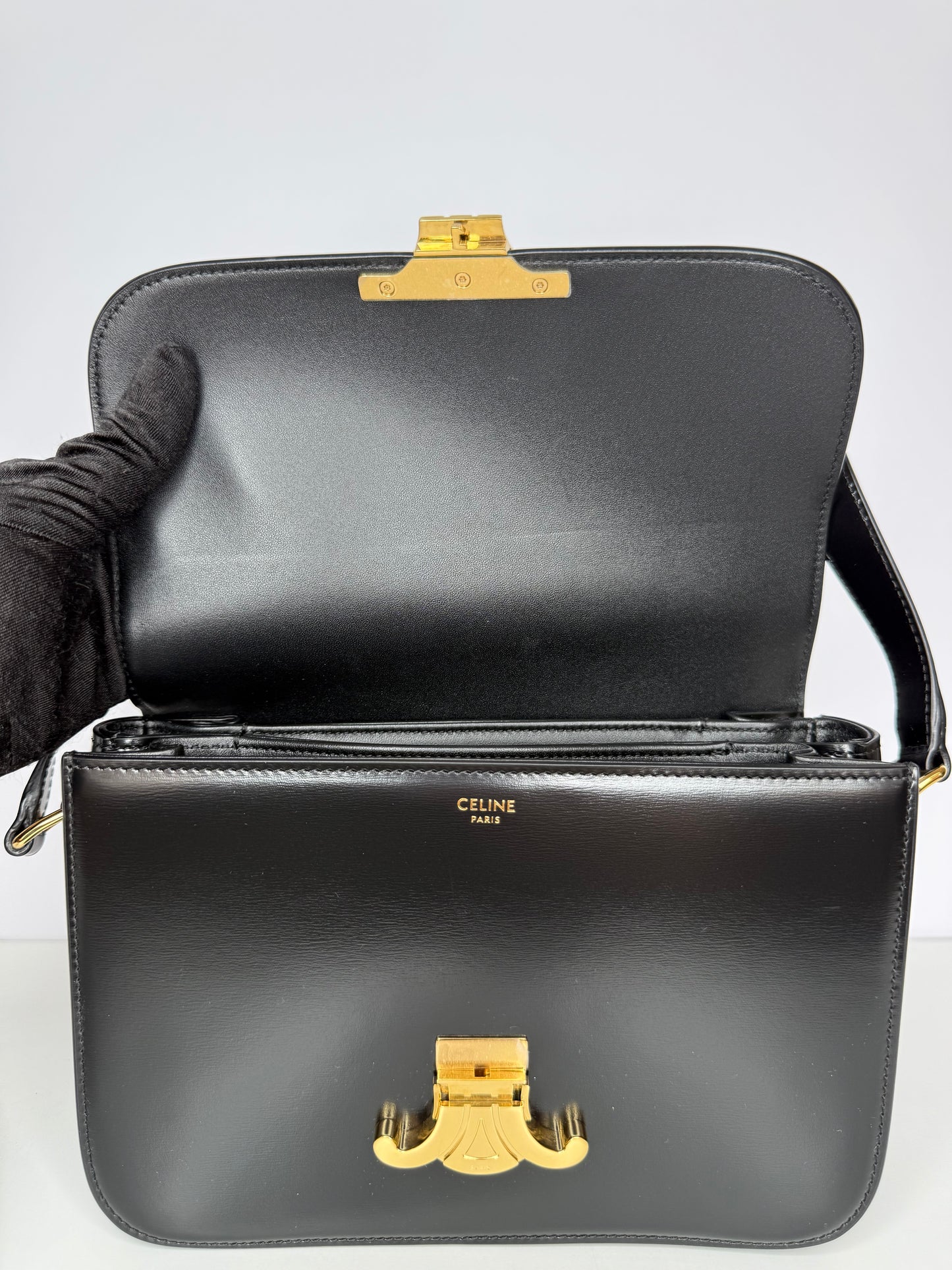 Celine Classique Triomphe Bag in Black Shiny Calfskin Brand New