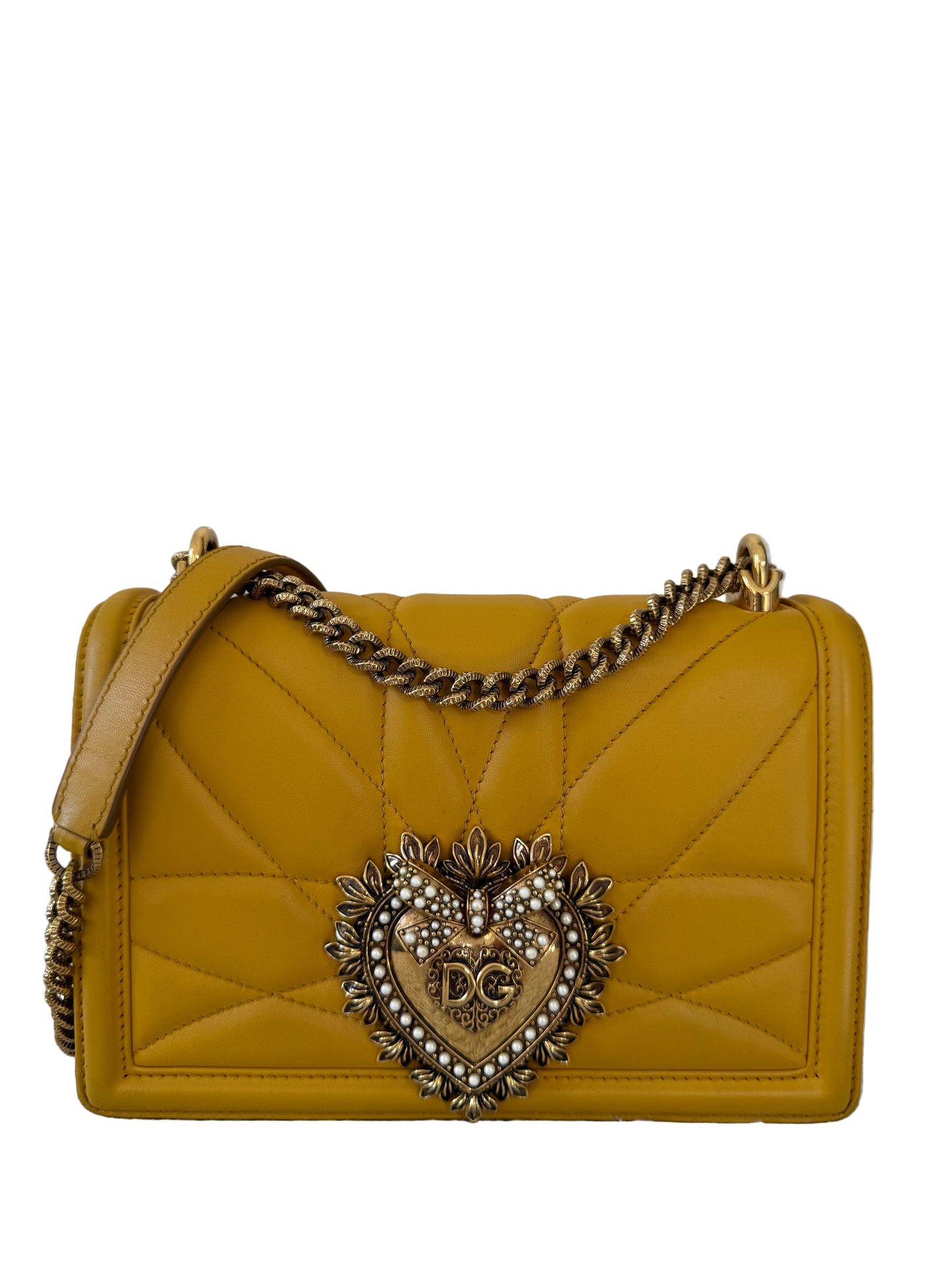 Dolce Gabbana Devotion Quilted Nappa Leather Yellow Medium Shoulder Bag