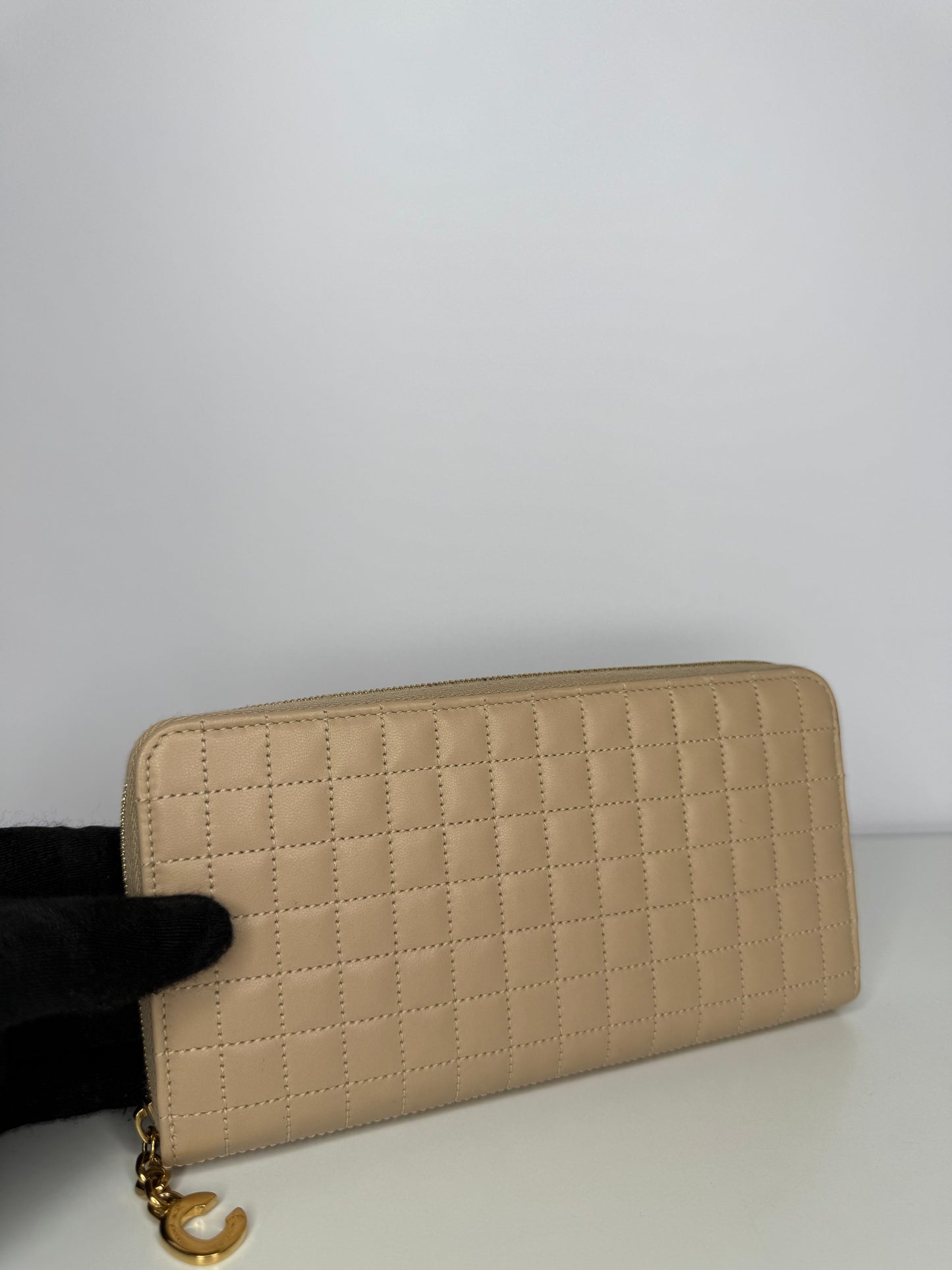 Celine Beige Quilted Continental Zipped Wallet