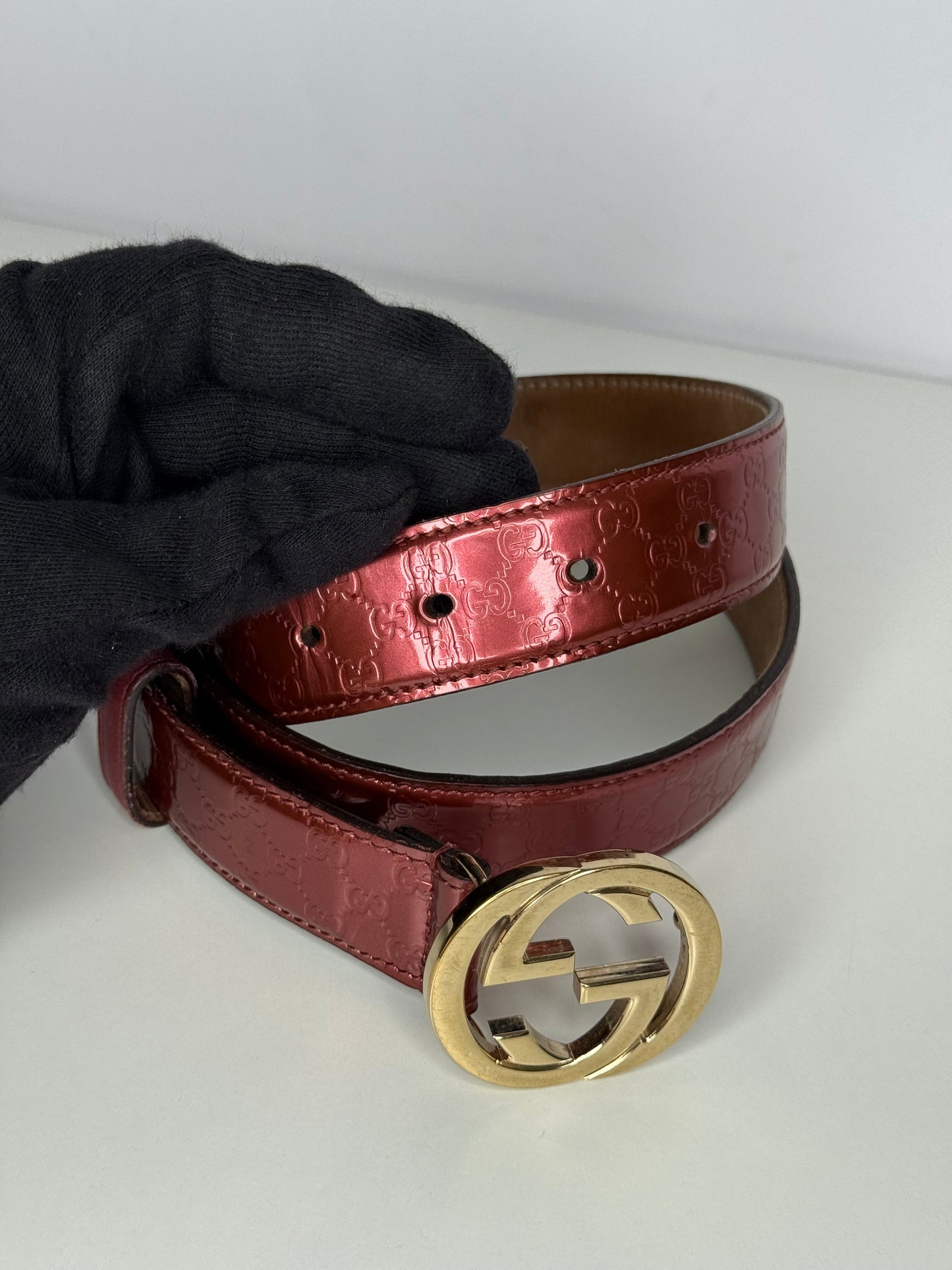 Gucci Guccissima Patent Leather Interlocking G Buckle Belt