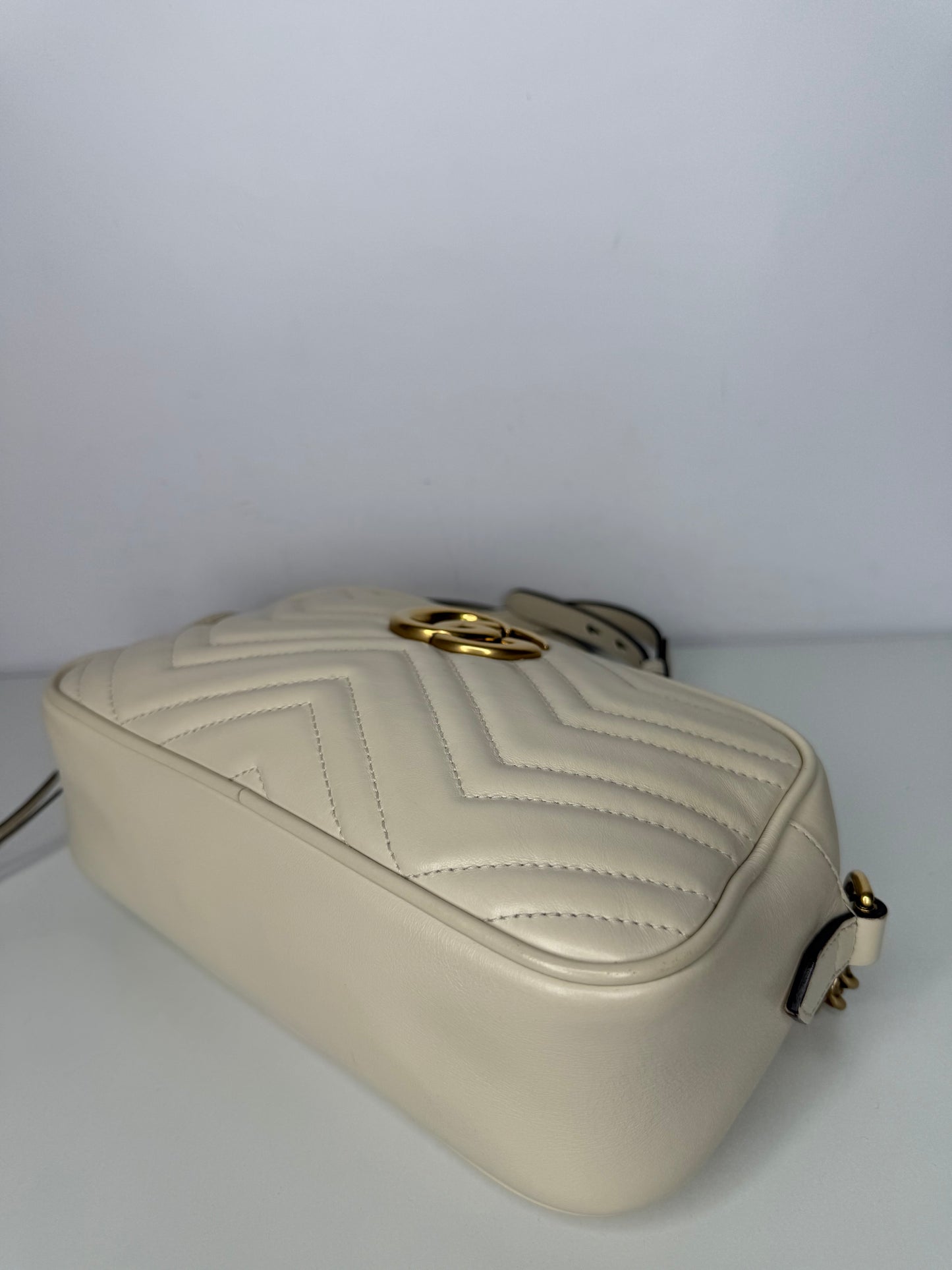 Gucci GG Off Marmont White Leather Small Camera Bag