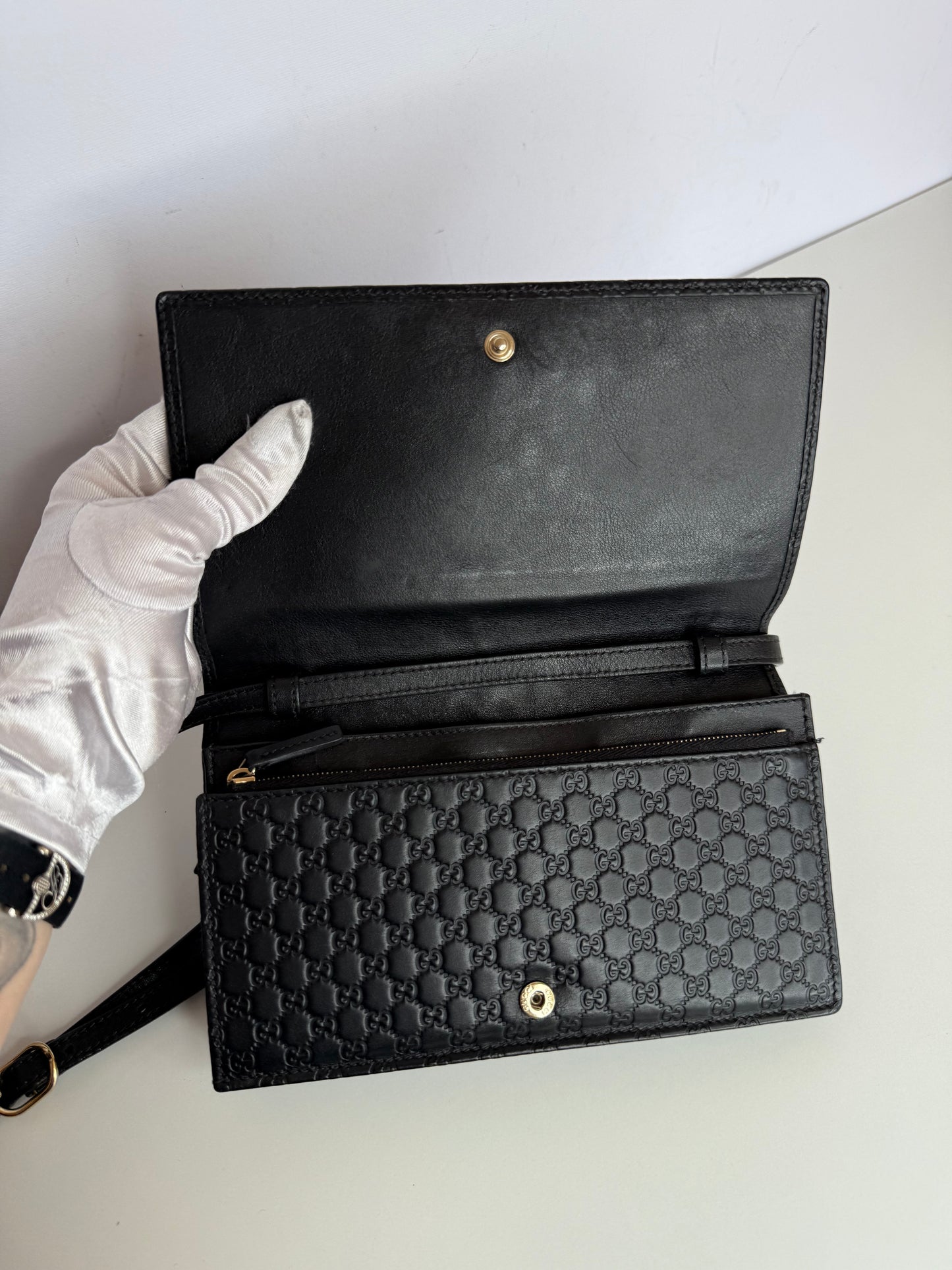 Gucci Black Microguccissima Wallet on Strap Crossbody Bag