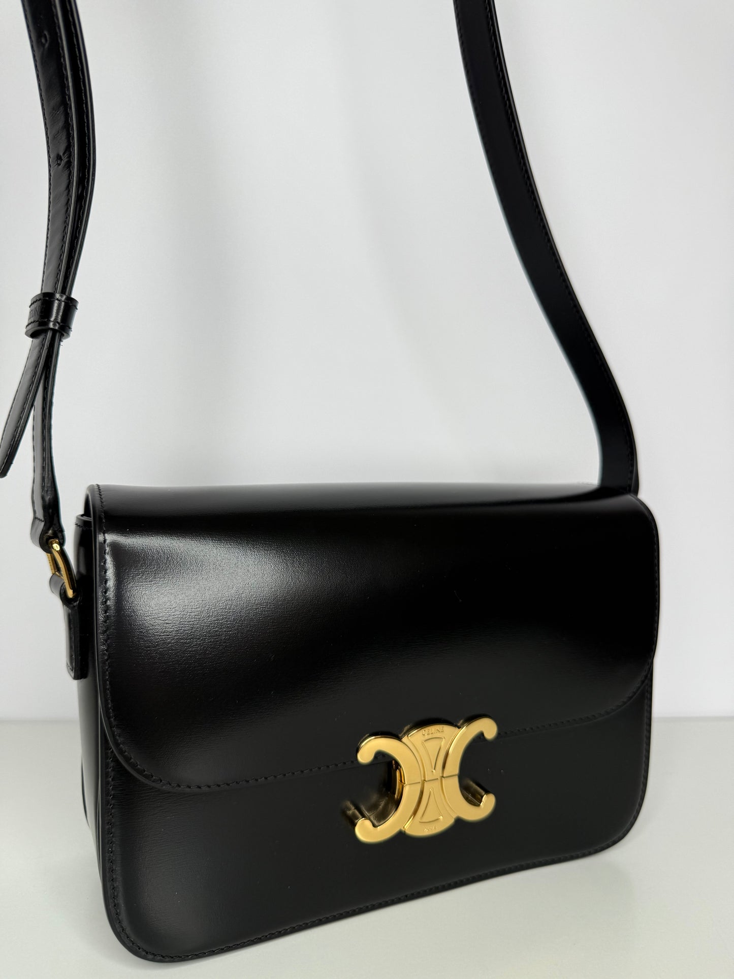 Celine Classique Triomphe Bag in Black Shiny Calfskin Brand New