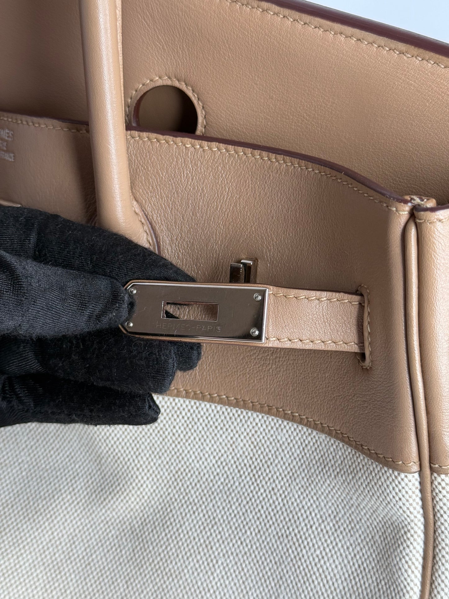 Hermès Limited Edition Birkin 35 Toile and Swift Biscuit Leather Palladium Hardware