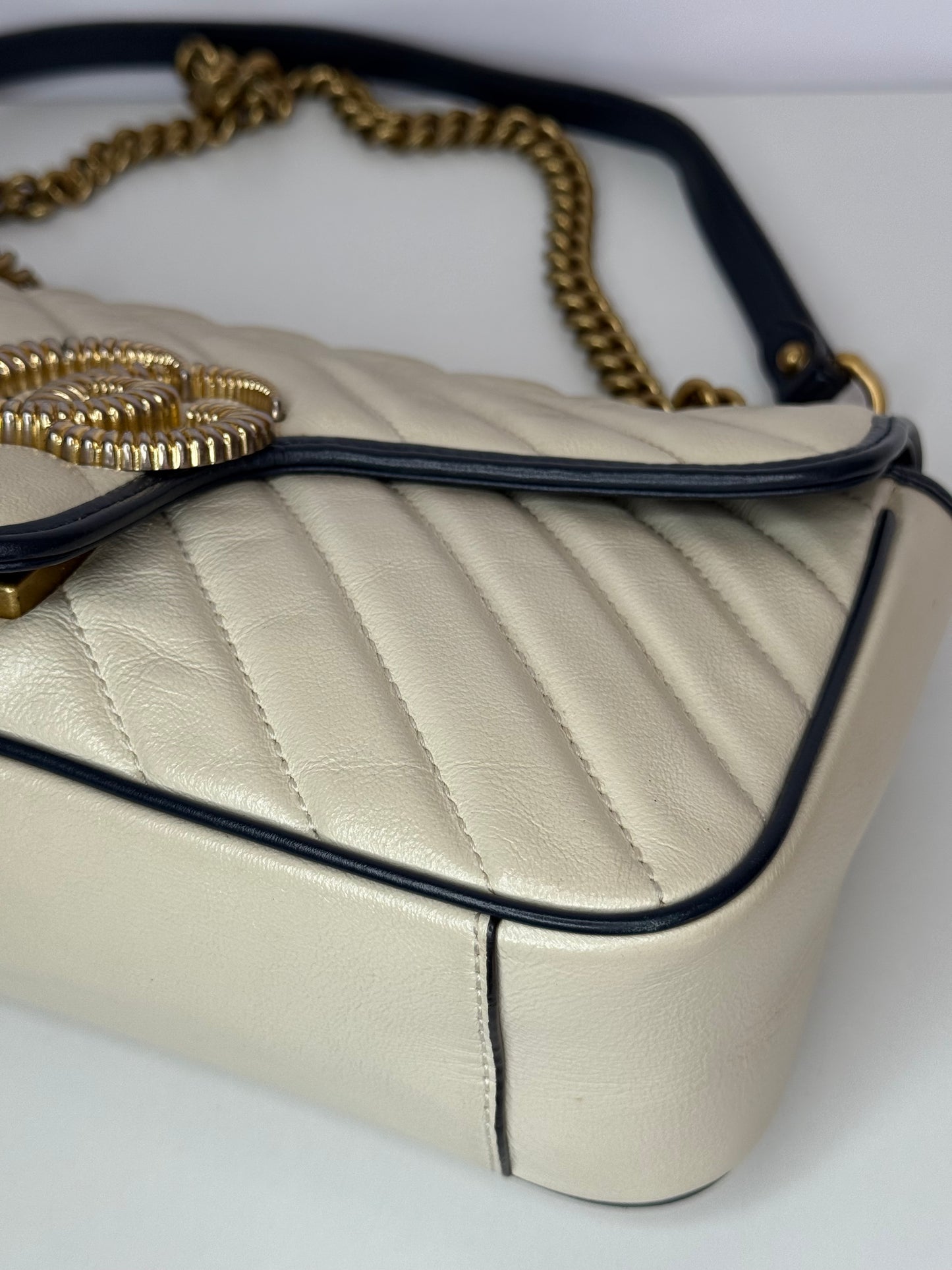 Gucci Blue/Ivory Matelasse Leather Medium GG Marmont Torchon Shoulder Bag