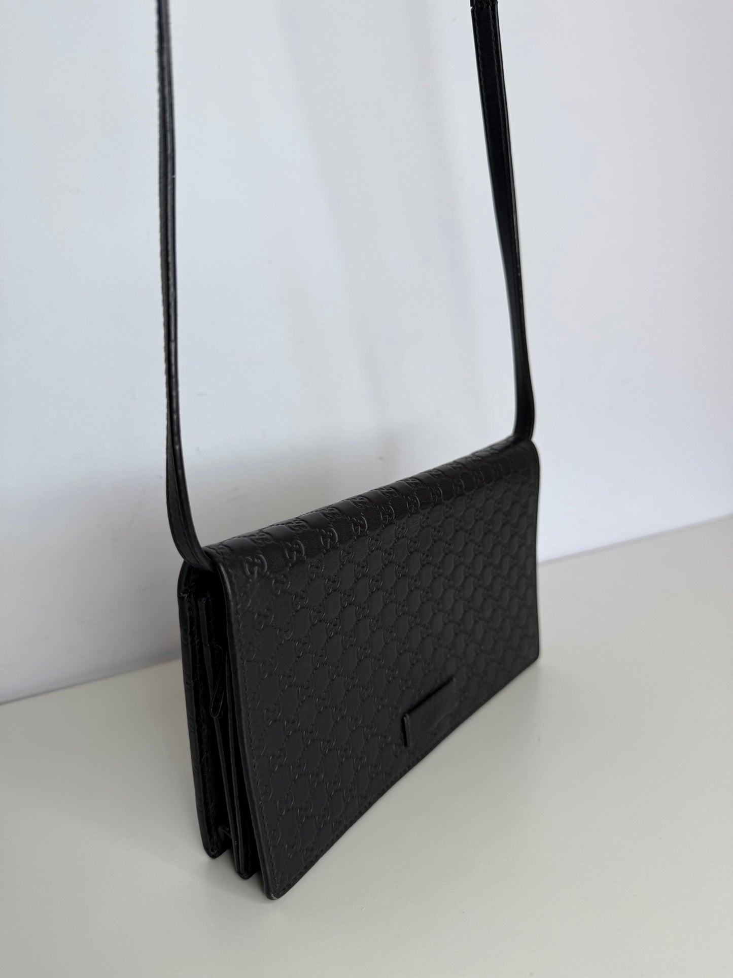 Gucci Black Microguccissima Wallet on Strap Crossbody Bag