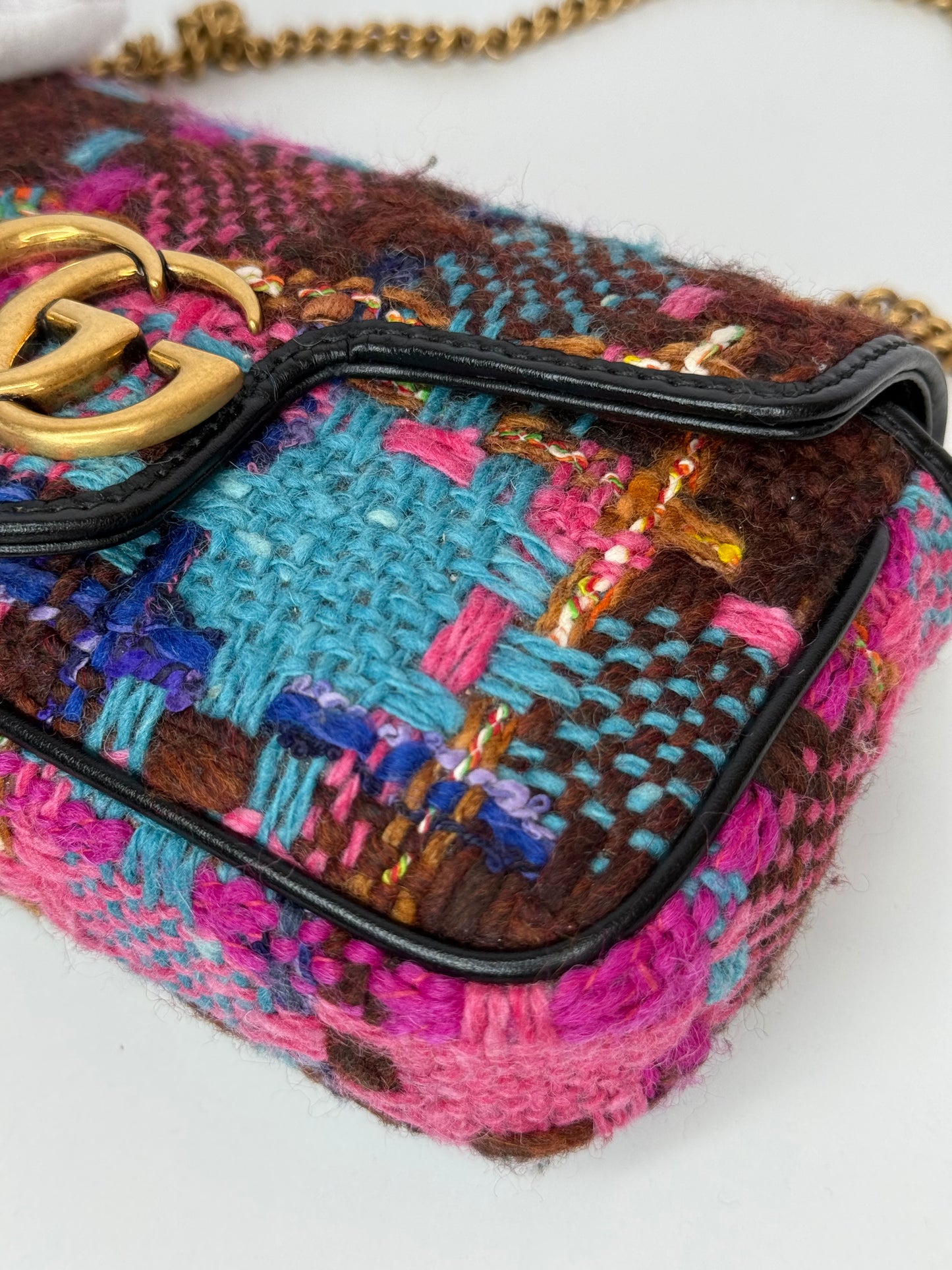 Gucci GG Marmont Super Mini Tweed Calfskin Spicy Check Multicolor