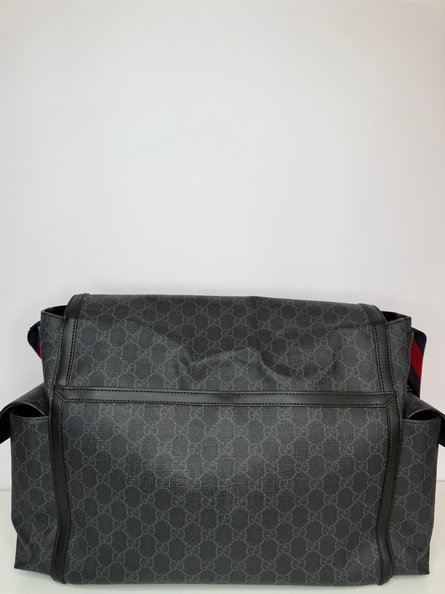 Gucci Black/Grey Gg Supreme Canvas Web Messenger Diaper Bag