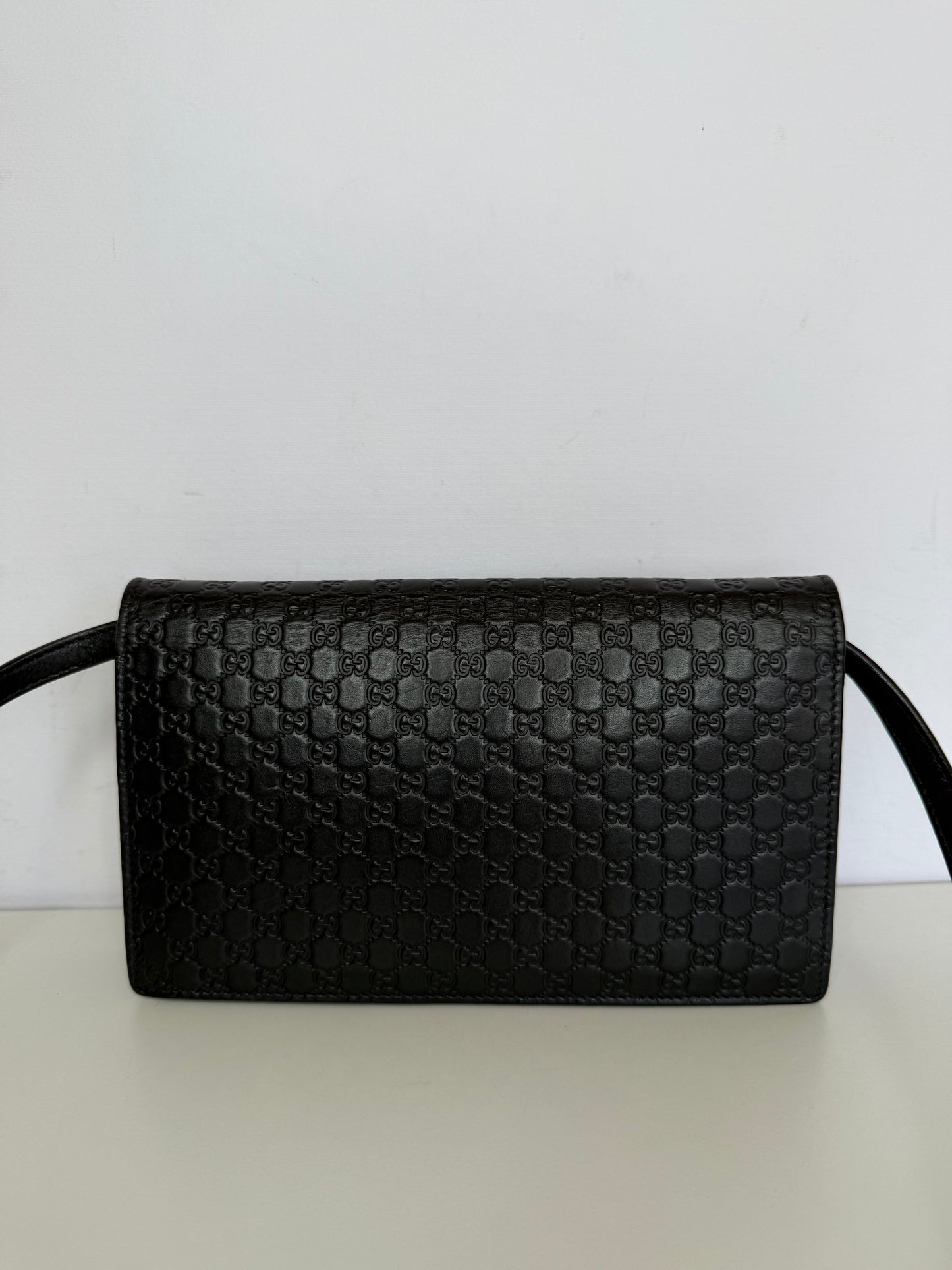 Gucci Black Microguccissima Wallet on Strap Crossbody Bag