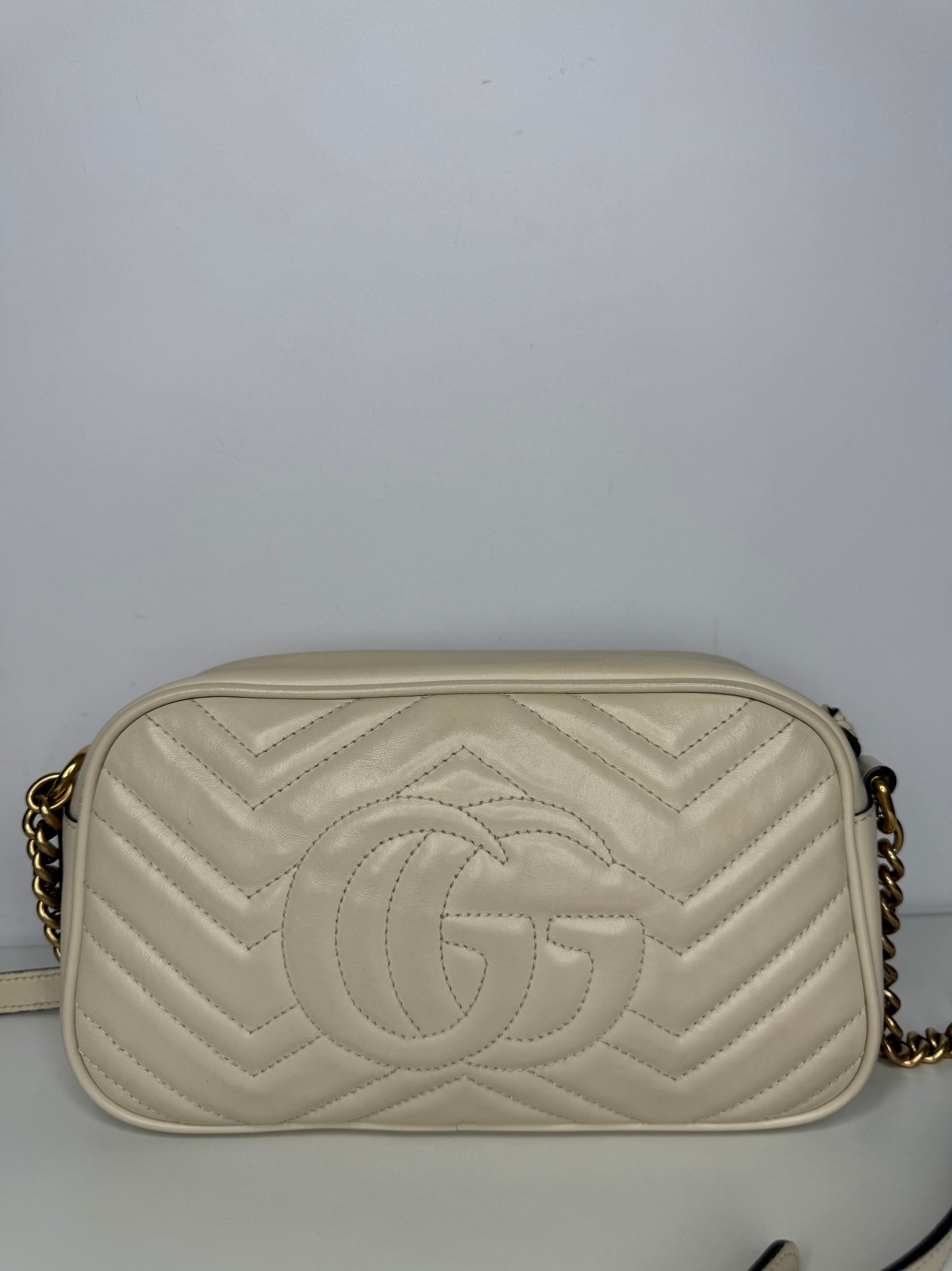 Gucci GG Off Marmont White Leather Small Camera Bag