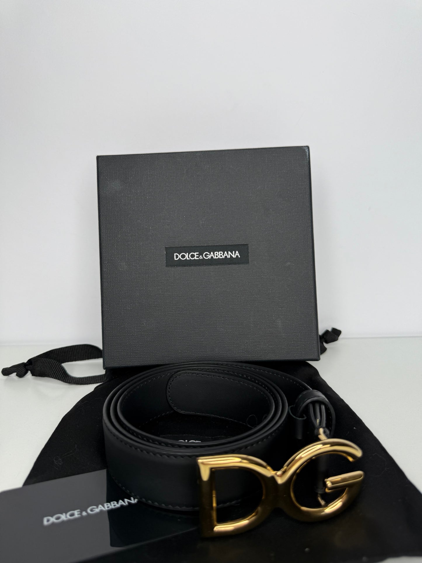 Dolce Gabbana DG Logo Black Calfskin Belt