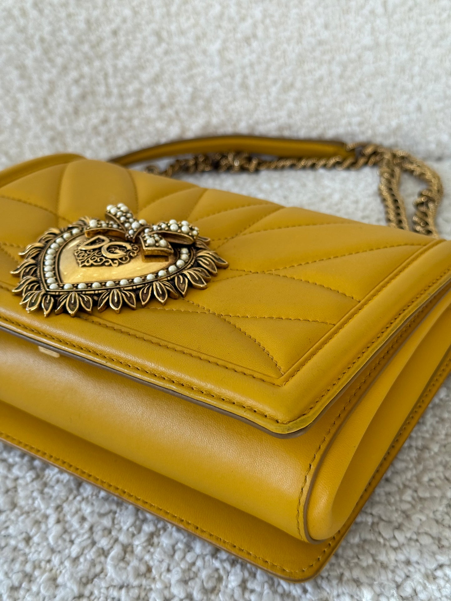 Dolce Gabbana Devotion Quilted Nappa Leather Yellow Medium Shoulder Bag