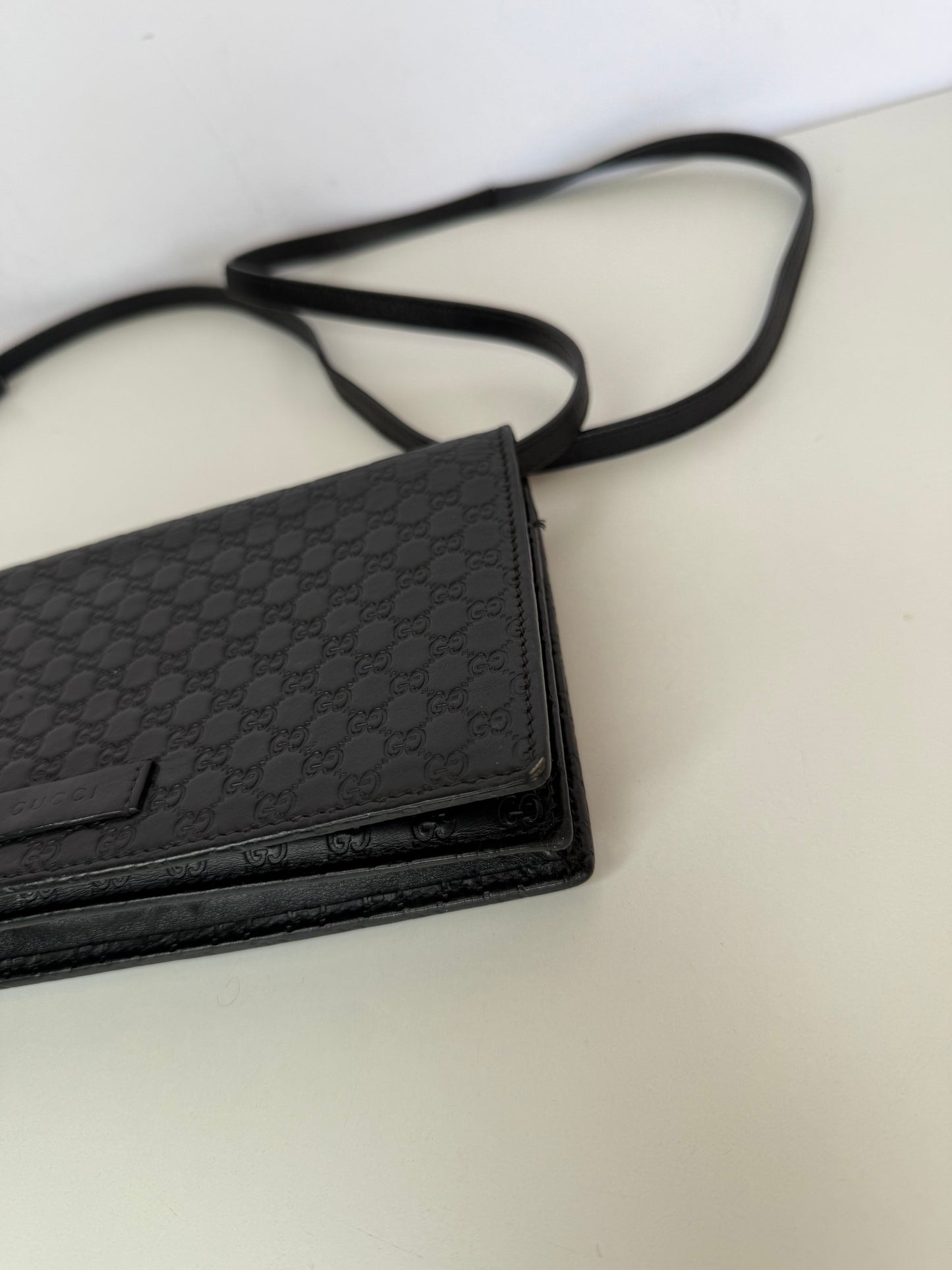 Gucci Black Microguccissima Wallet on Strap Crossbody Bag