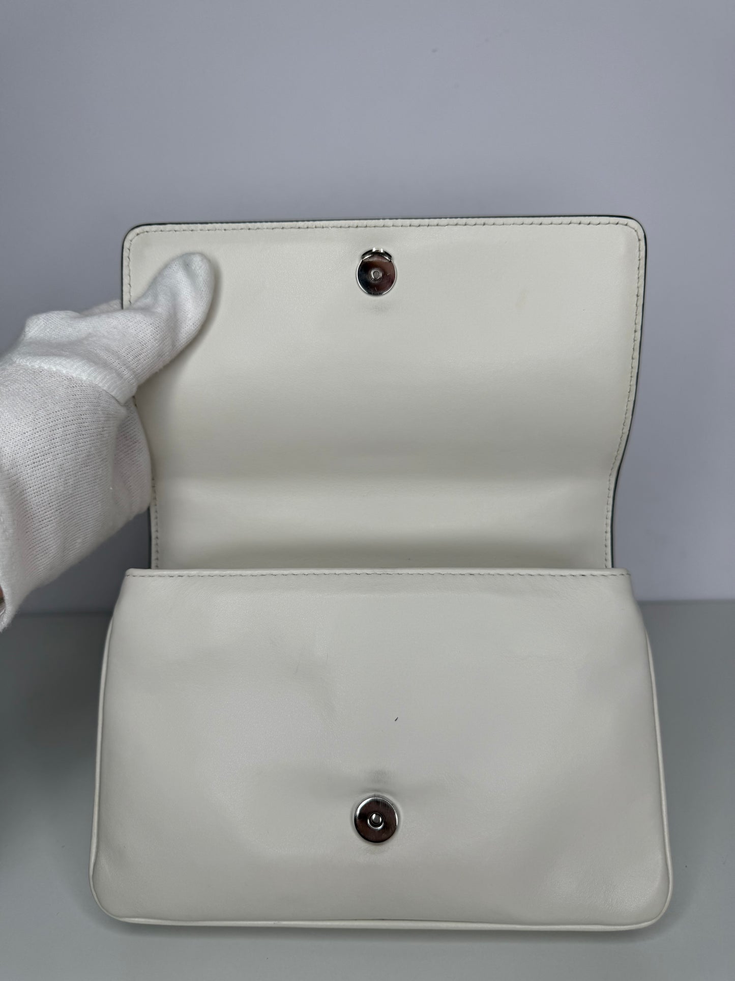 Prada Soft Calfskin Saffiano Leather Chain Crossbody Bag White