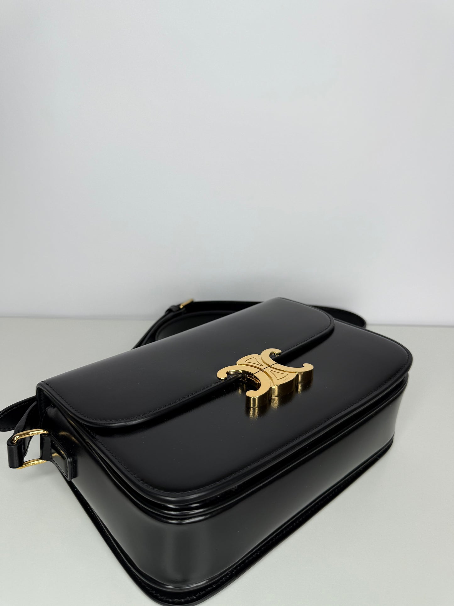 Celine Classique Triomphe Bag in Black Shiny Calfskin Brand New