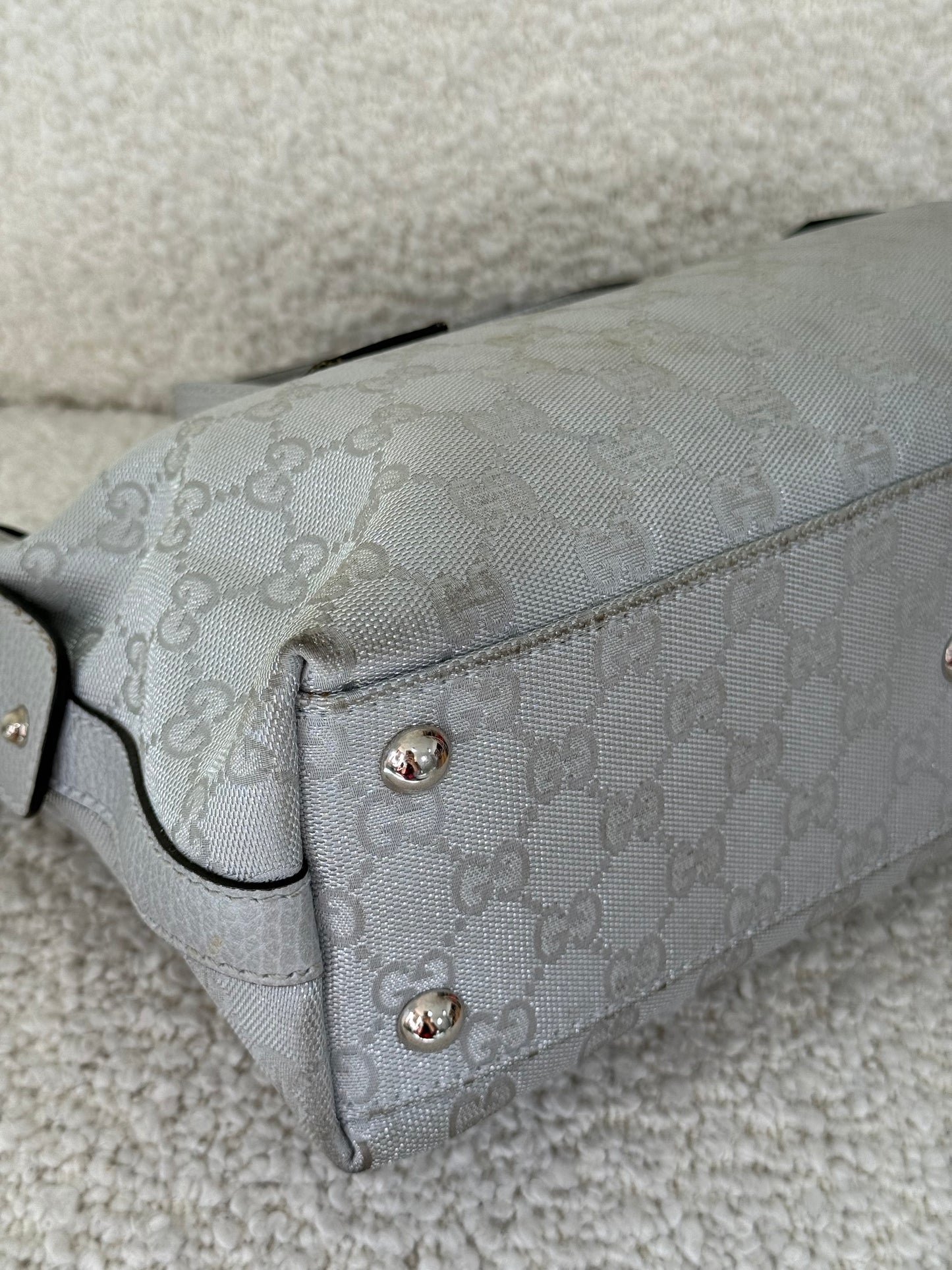 Gucci GG Monogram Canvas Small Boston in Silvery Metallic